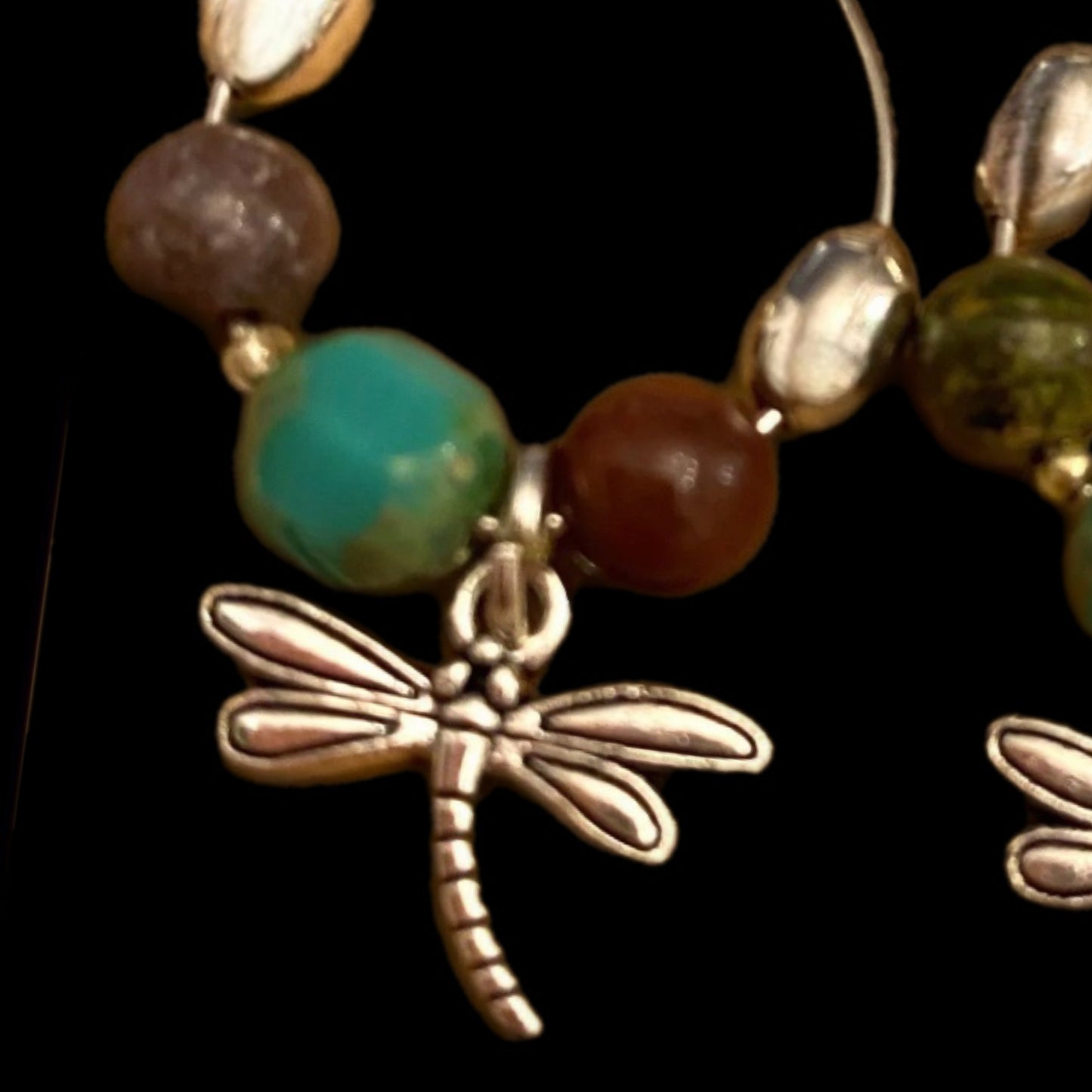 Turquoise Accent Gemstone Hoop Dragonfly Earrings 925 Sterling Silver Hooks - East Coast Bella LLC