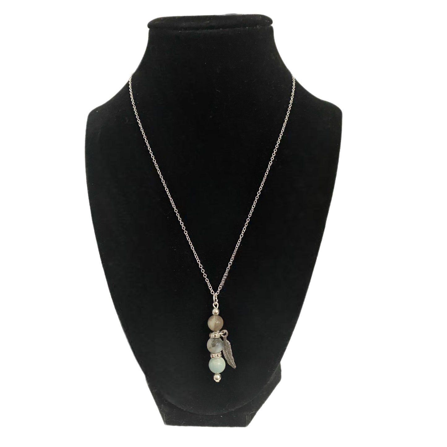 Boho Chic Handmade Amazonite Semi Precious Gemstone Pendant Necklace, Silver Plated Chain 18” - East Coast Bella LLC