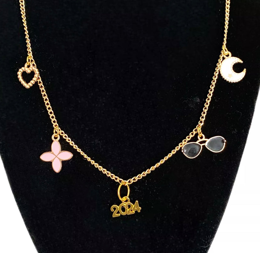Class Of 2024 Graduation Charm Necklace Gold Plate Chain, Preppy Charms - East Coast Bella LLC