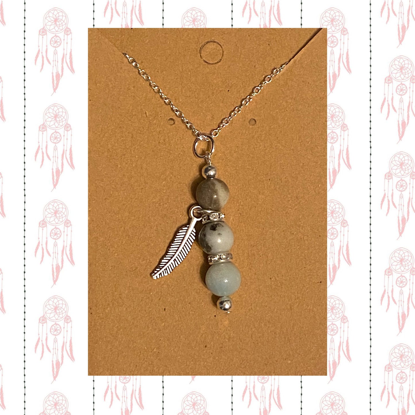Boho Chic Handmade Amazonite Semi Precious Gemstone Pendant Necklace, Silver Plated Chain 18” - East Coast Bella LLC