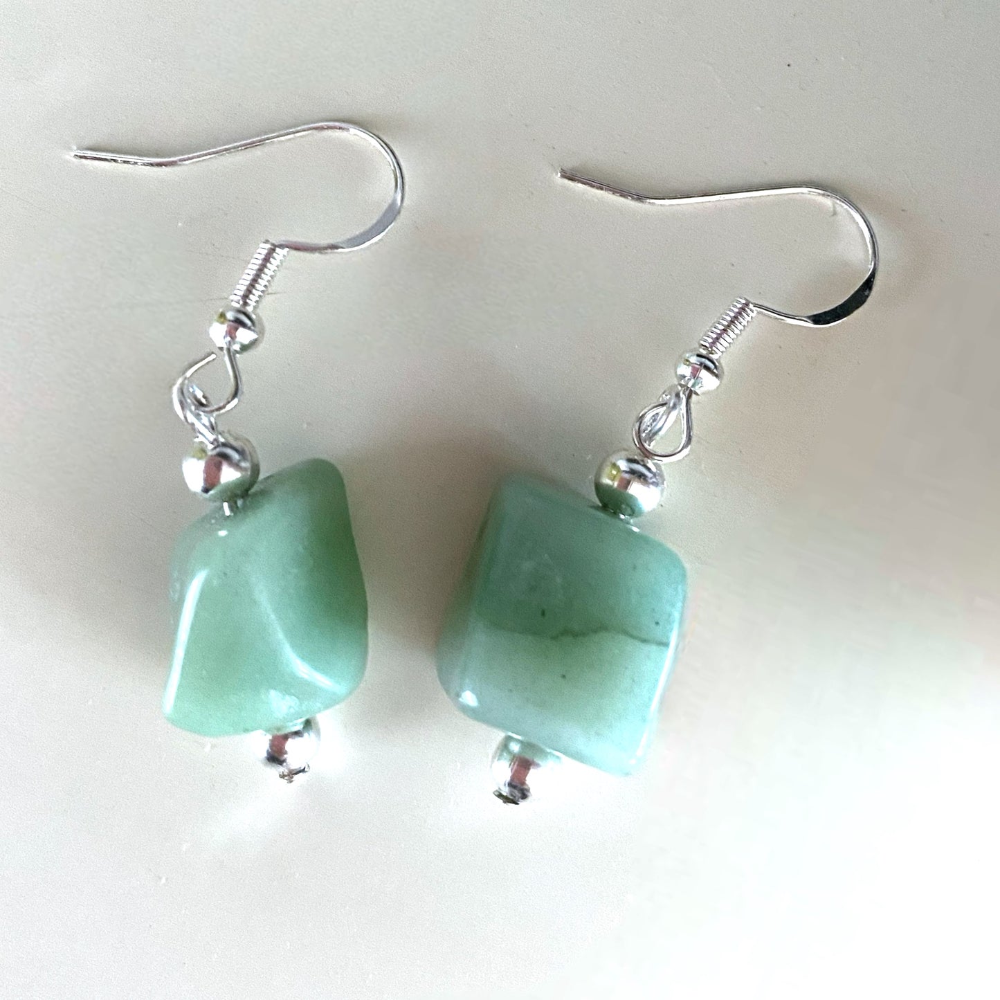 Earth Green Aventurine Healing Stone Natural Dangle Earrings 925 Sterling Hooks - East Coast Bella LLC