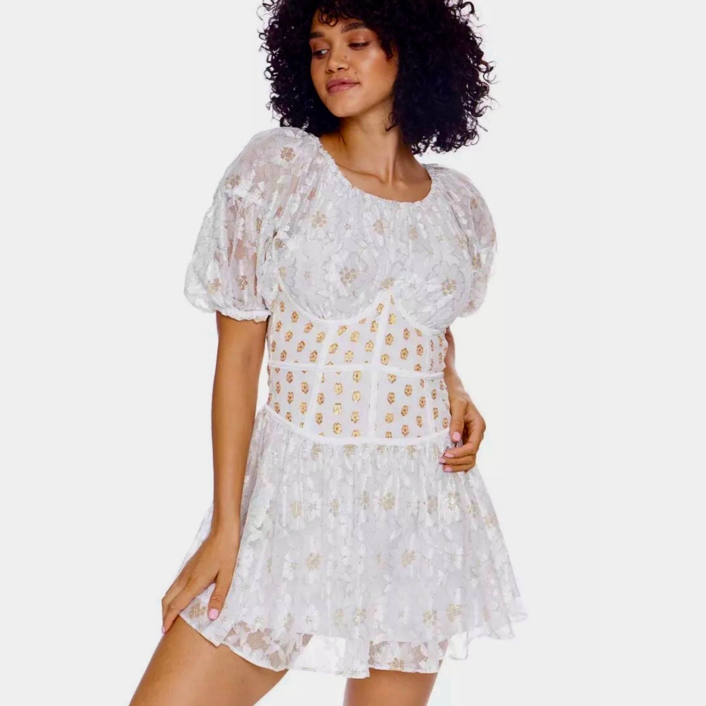 FOR LOVE & LEMONS Lupita Mini White Puff Sleeve Dress