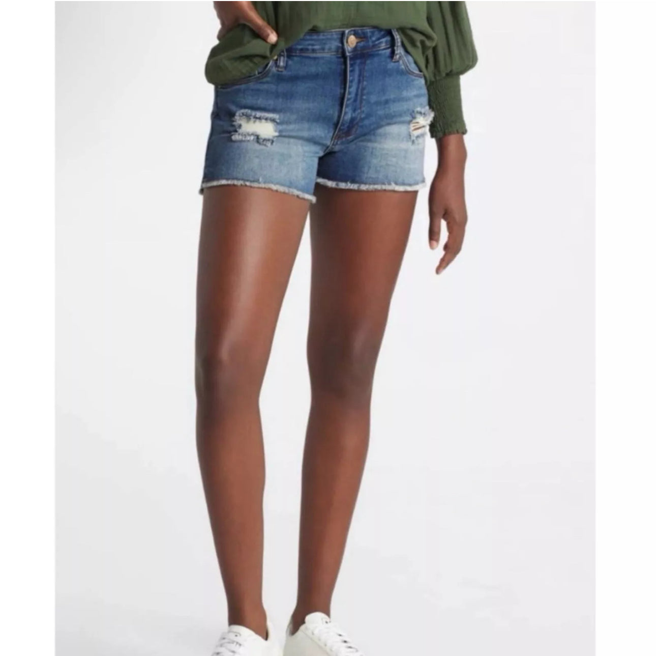 STS BLUE STITCH FIX Aubrey Mid Rise Raw Hem Distressed Denim Shorts