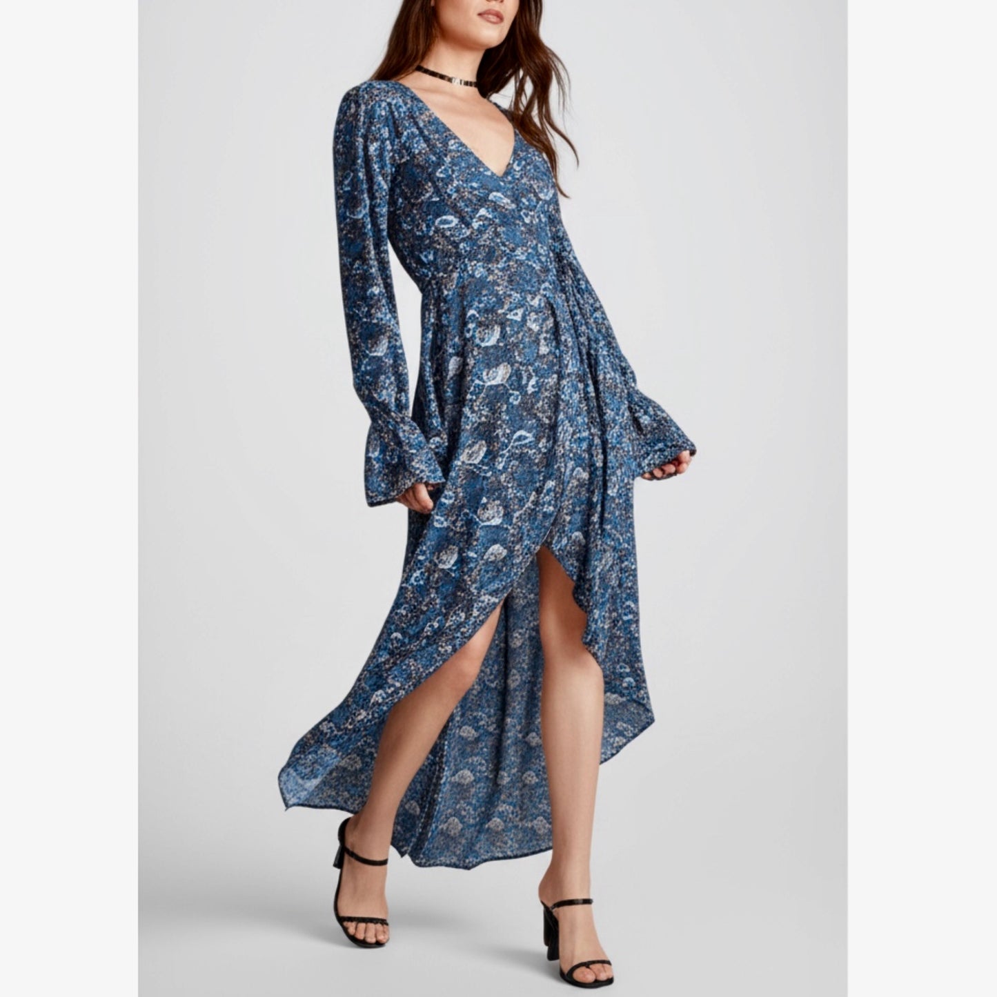 B.O.G. Collective Band Of The Free Jewel Teal Floral Wrap Maxi Dress