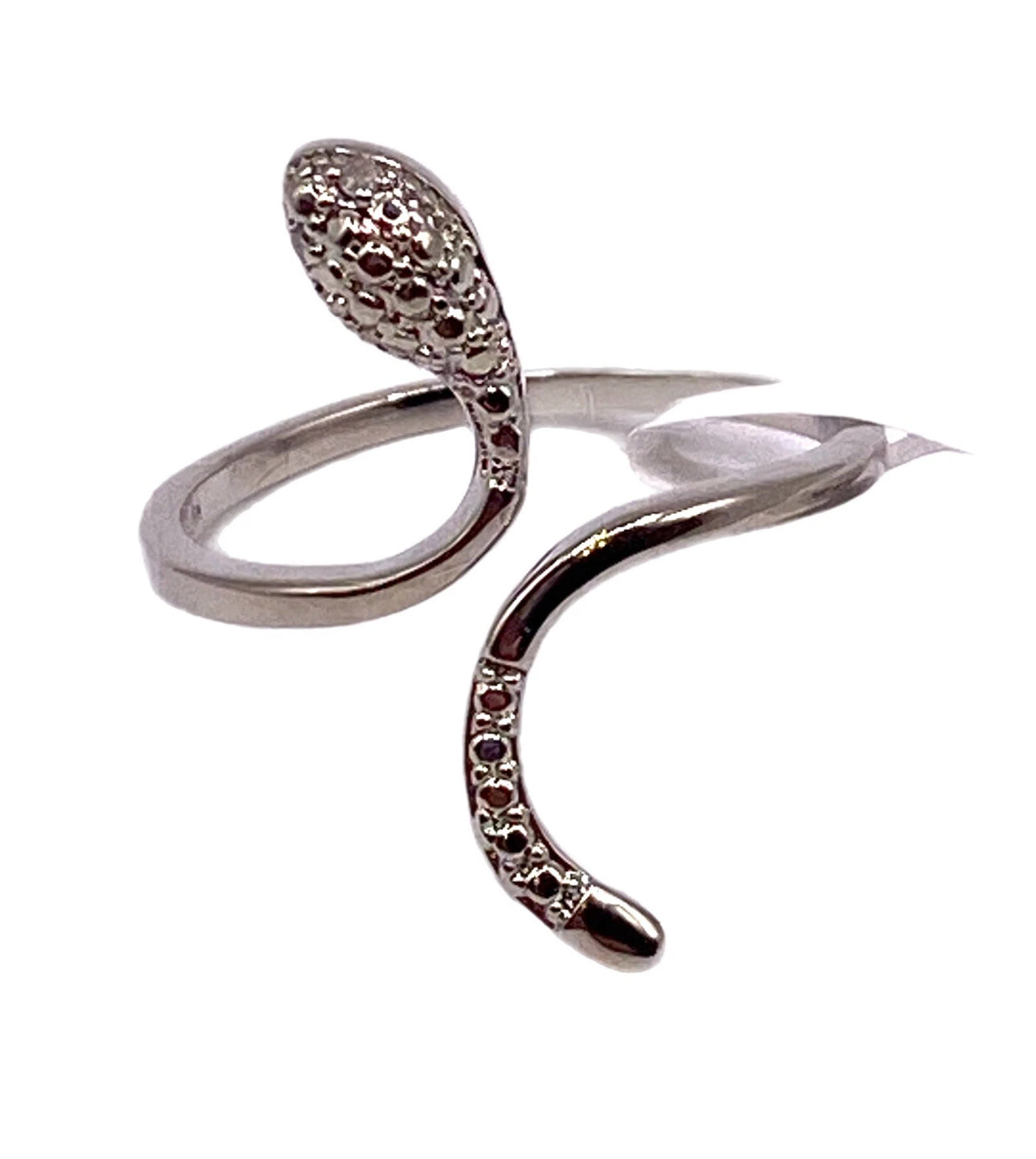 SNAKE RING Fine Silver Plate Open Wrap Design Diamond Accent