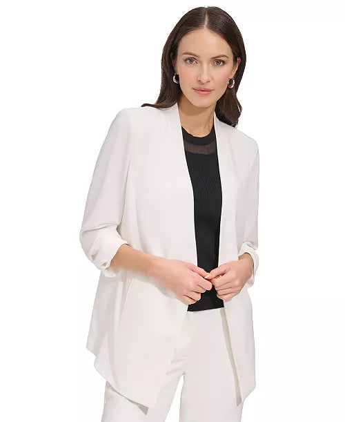 DKNY Womens Winter Cabernet Crepe Long Slouch Sleeve Open Fashion Blazer Jacket