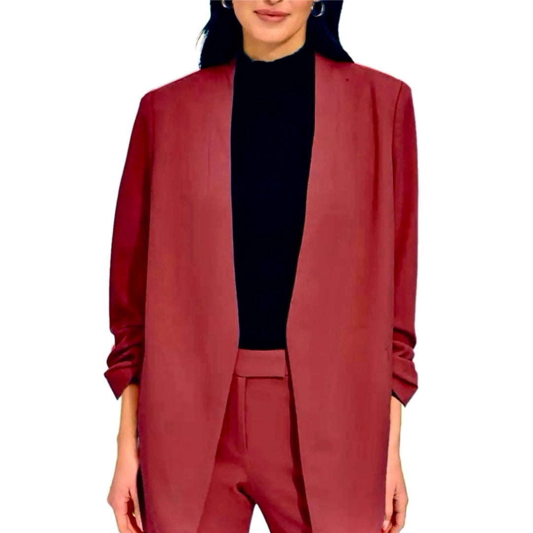 DKNY Womens Winter Cabernet Crepe Long Slouch Sleeve Open Fashion Blazer Jacket