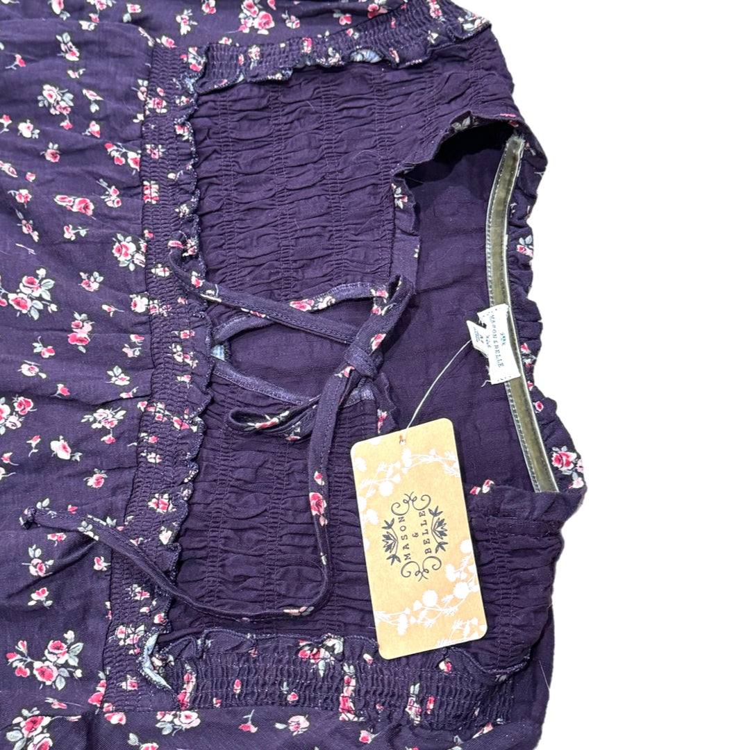 Mason & Belle Stitch Fix Plum Floral Top Cotton Blend Boutique Blouse