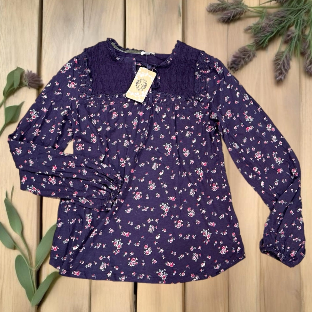 Mason & Belle Stitch Fix Plum Floral Top Cotton Blend Boutique Blouse