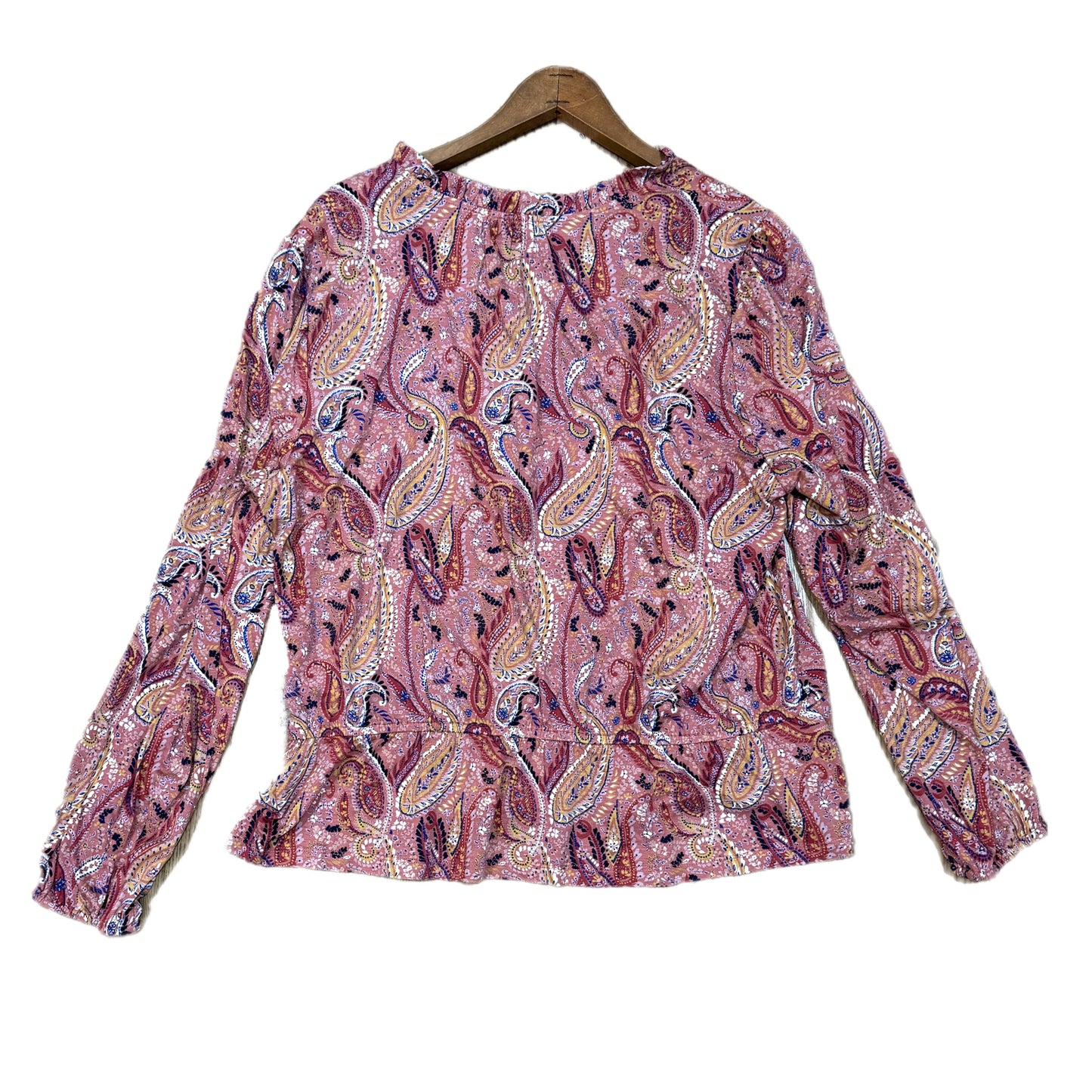 Les Serein Stitch Fix Pink Paisley Boutique Top Ruffle Blouse Split Neck