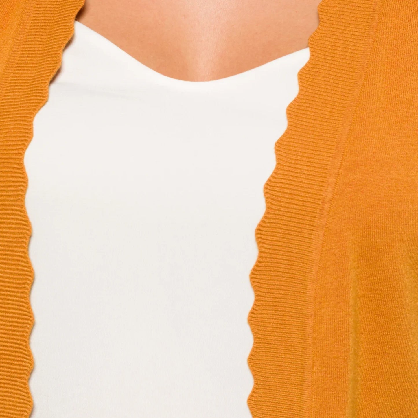 Evolution by Cyrus Scallop Hem Mustard Cardigan Sweater