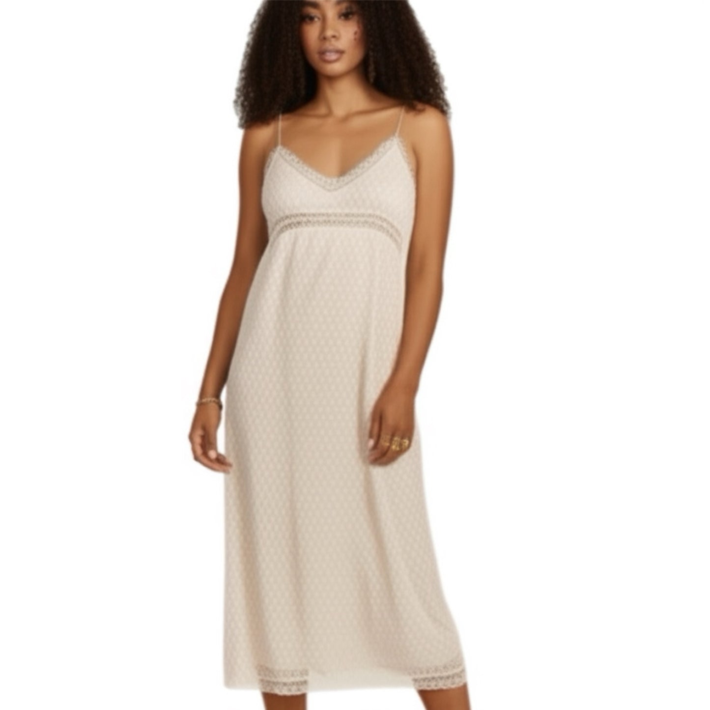 BAND OF THE FREE Amalie Ivory Midi Dress Sleeveless Lace Boho Cottage