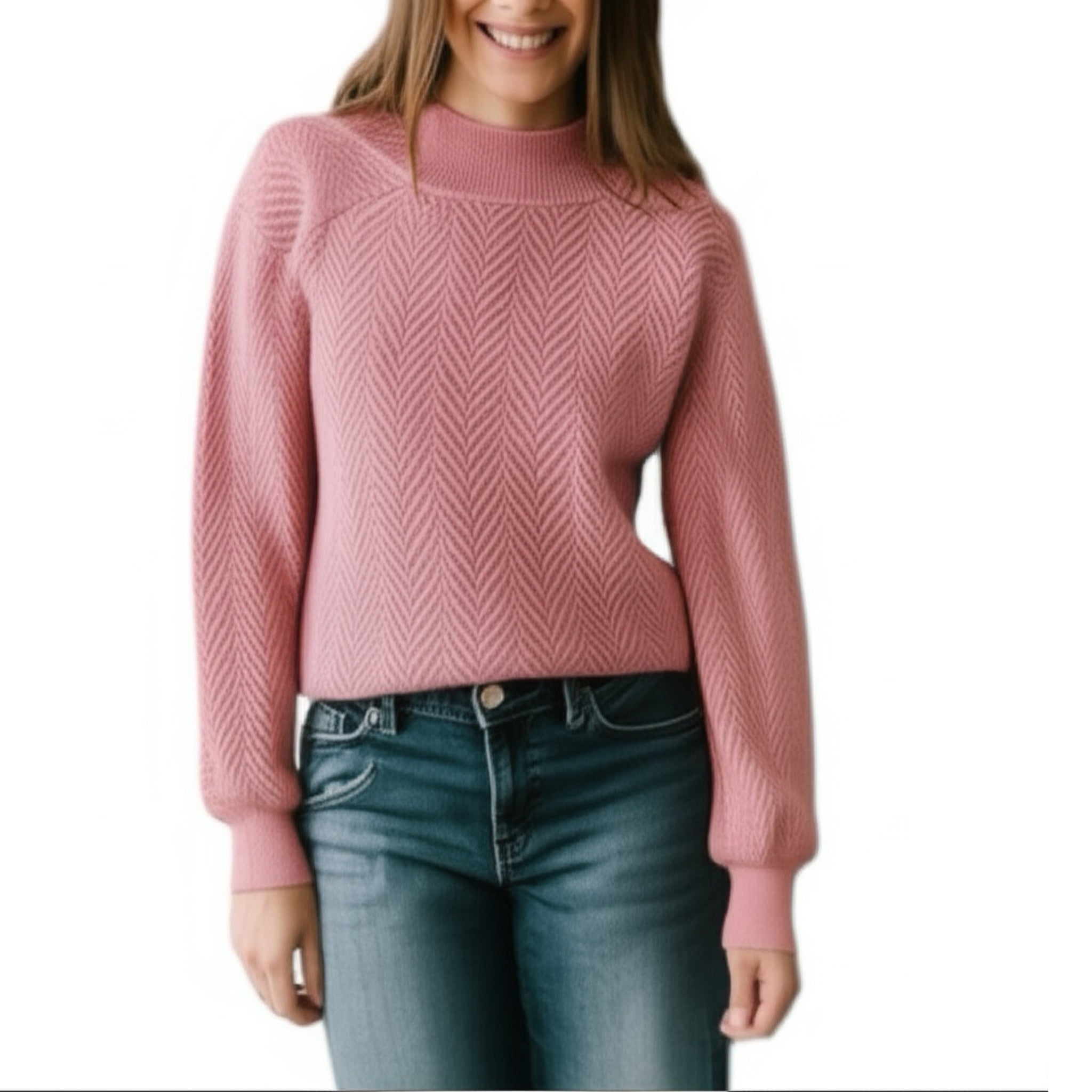 STITCH FIX Pink Clover Pullover Mock Preppy Pink Raymond Sweater