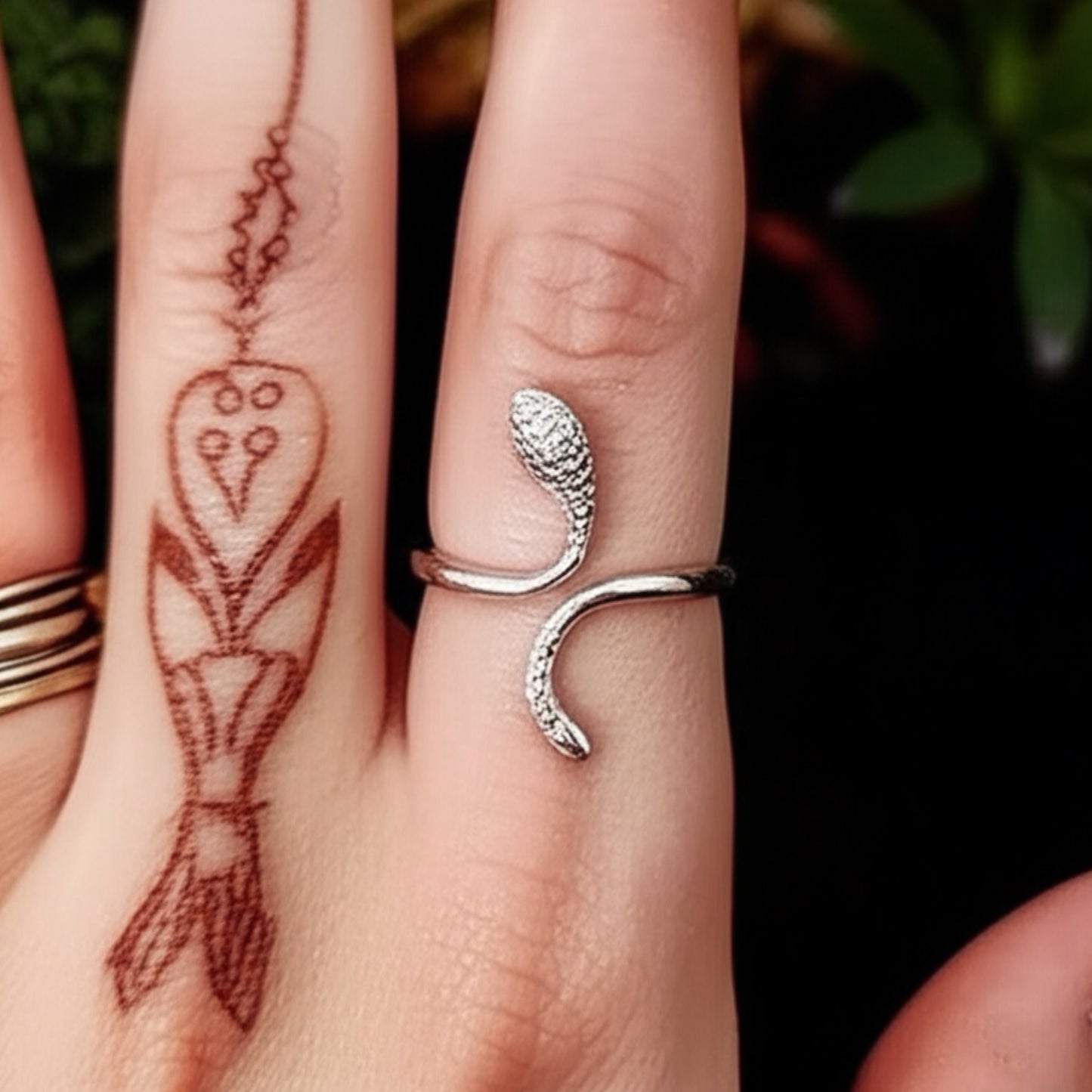 SNAKE RING Fine Silver Plate Open Wrap Design Diamond Accent