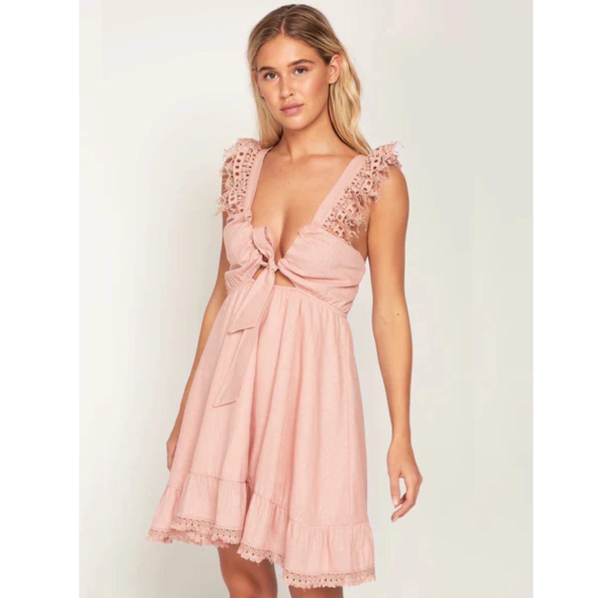 Peixoto Farrah Dress Womens Rose Pink Crochet Strap Tie Front MSRP $16 Peixoto Farrah Dress Womens Rose Pink Crochet Strap Tie Front MSRP $16