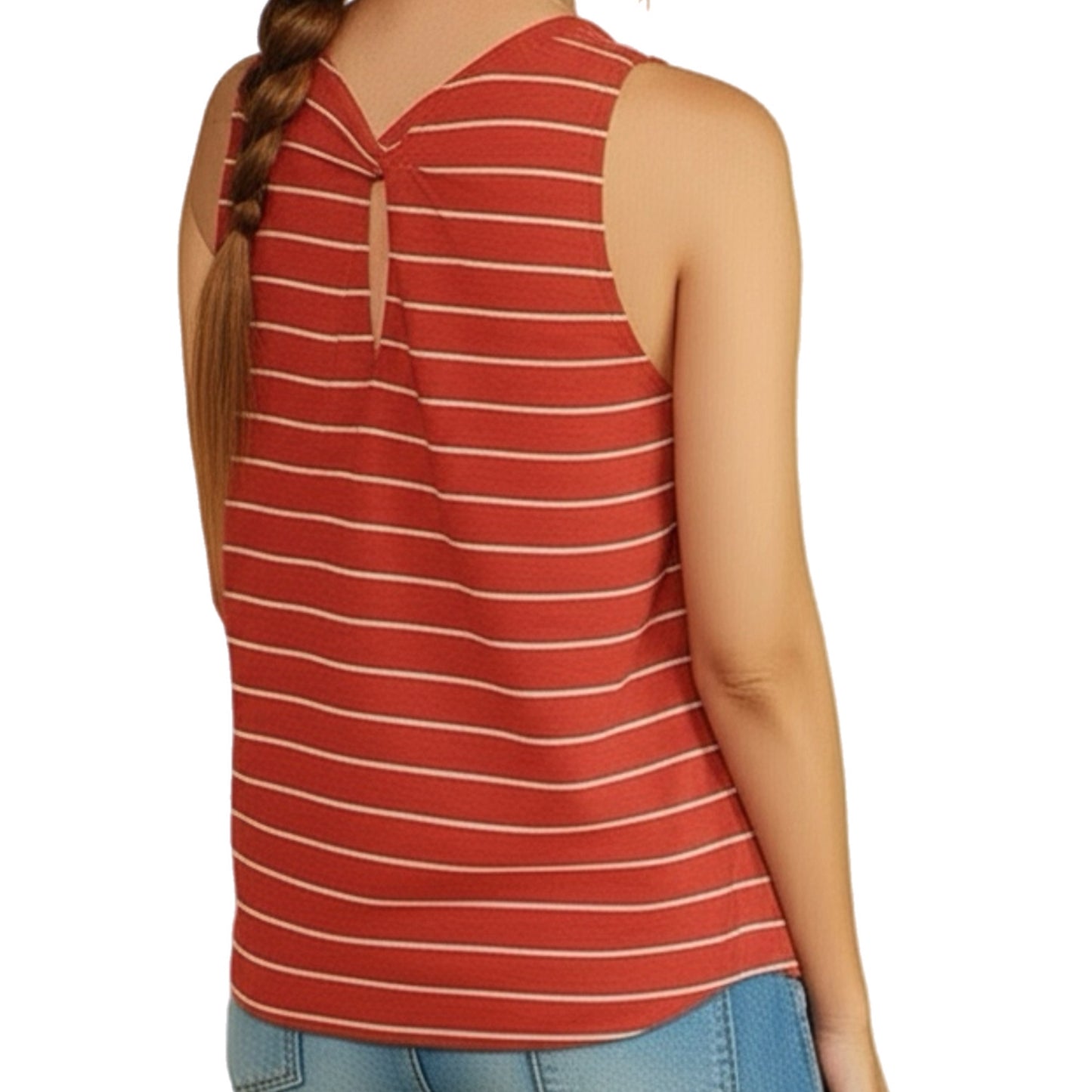 MARKET & SPRUCE Women’s Tank Top Wide Strap Terracotta Stripe Twist Back