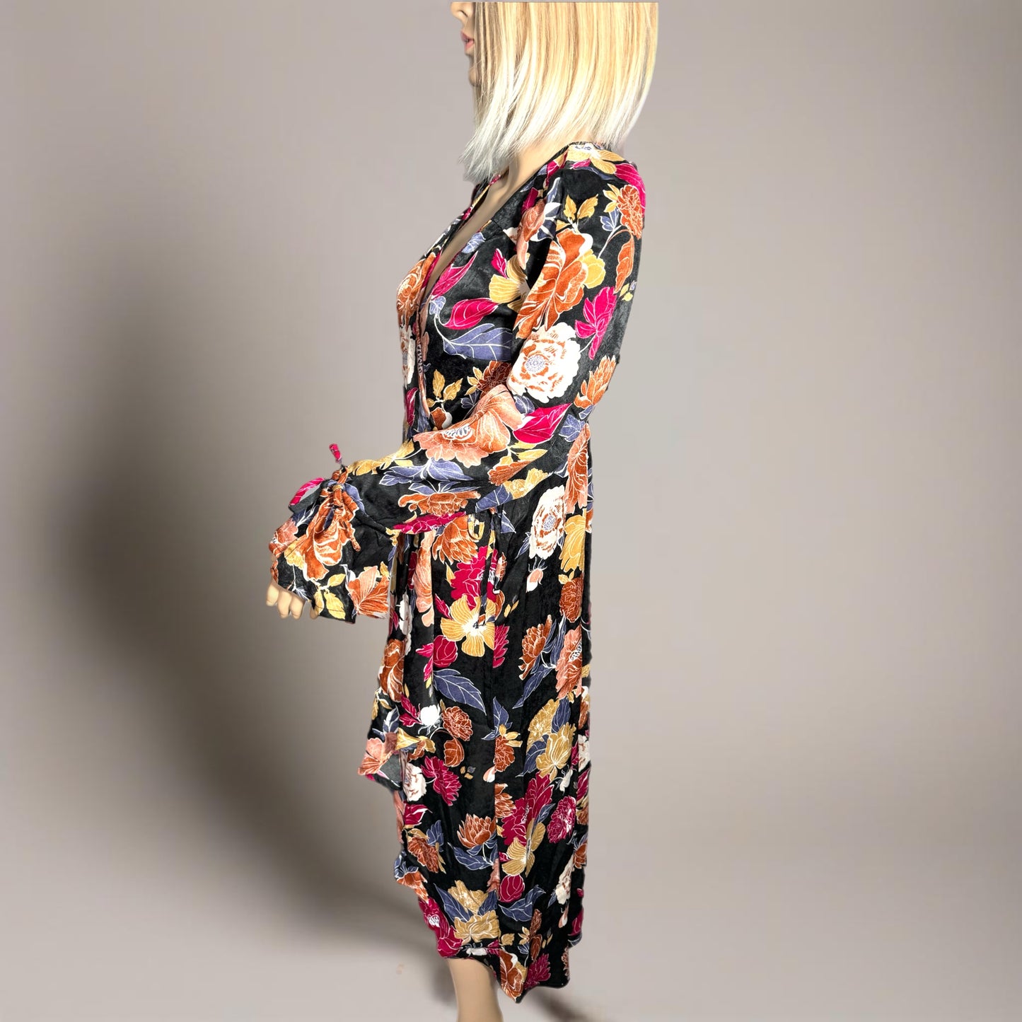 BAND OF THE FREE Black Floral Hi-Lo Wrap Maxi Dress Long Sleeve