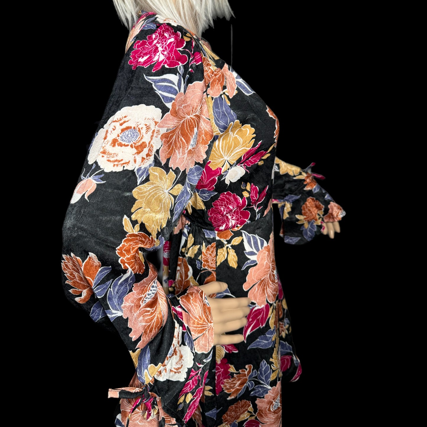 BAND OF THE FREE Black Floral Hi-Lo Wrap Maxi Dress Long Sleeve