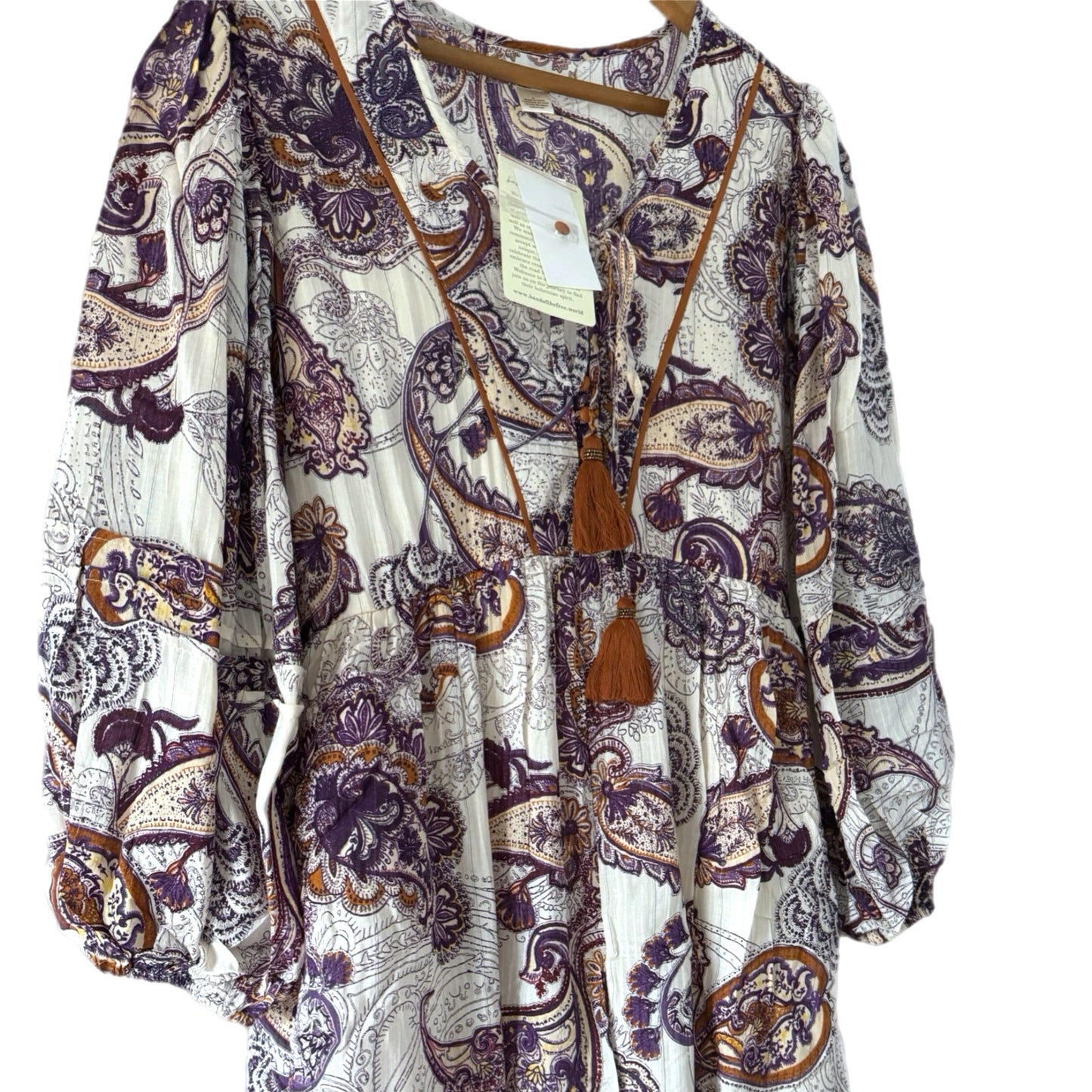 BAND OF THE FREE Purple Paisley Long Sleeve Mini Dress Boho Aesthetic