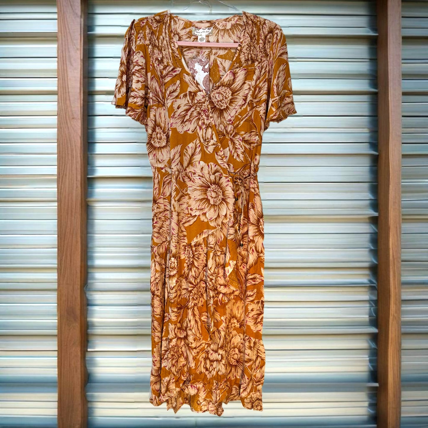 Band Of The Free BOG Collective Heather Gold Floral Wrap Maxi Dress