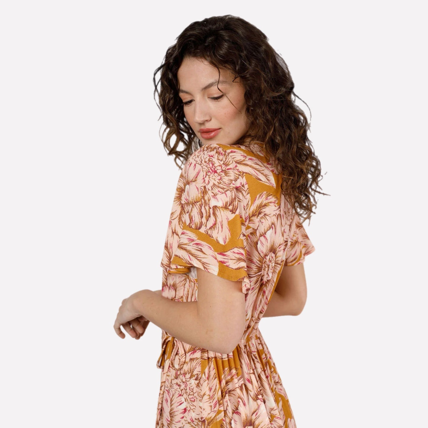 Band Of The Free BOG Collective Heather Gold Floral Wrap Maxi Dress