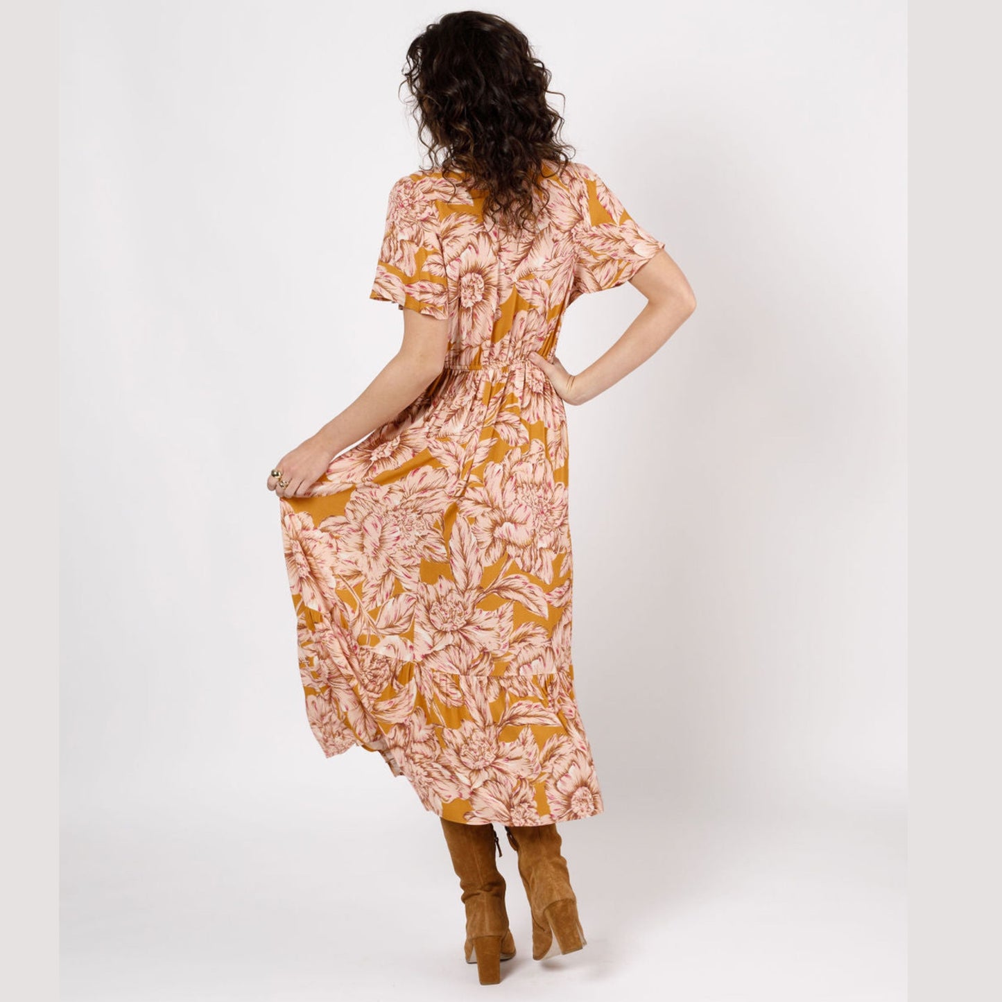 Band Of The Free BOG Collective Heather Gold Floral Wrap Maxi Dress