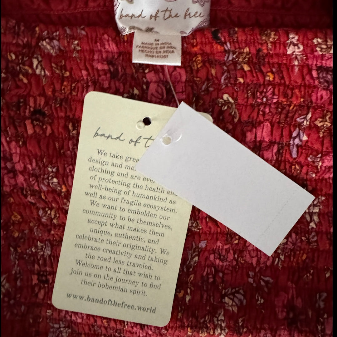 B.O.G. Collective Band Of The Free Boho Red Floral Blouse Smocked Cropped