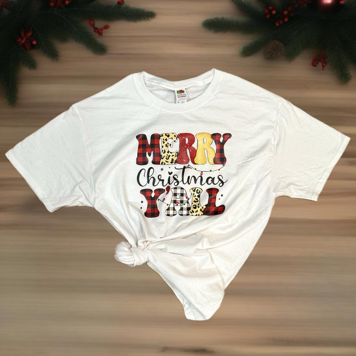 Merry Christmas Y'all Leopard Print Graphic White Oversized Cotton T Shirt