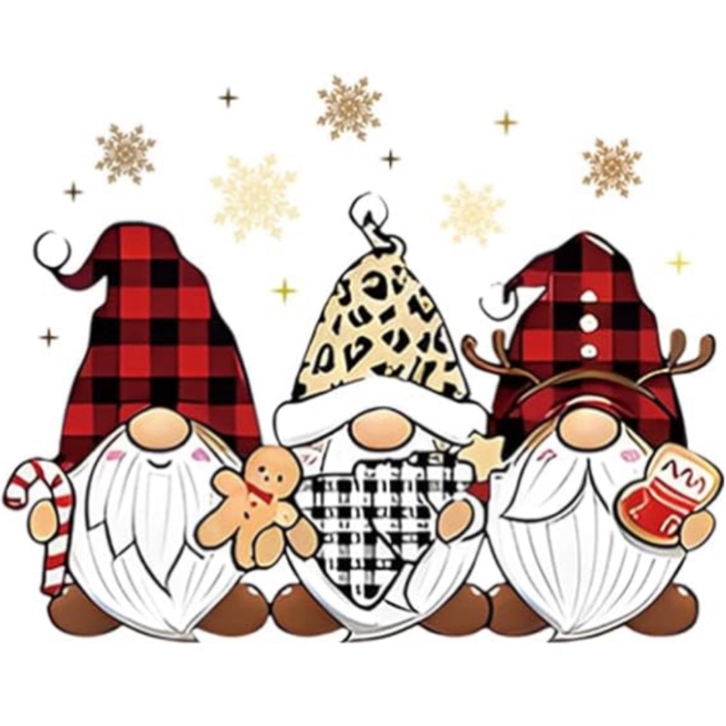 Christmas Holiday Gnomes Plaid Leopard Print Women’s Graphic Cotton T Shirt
