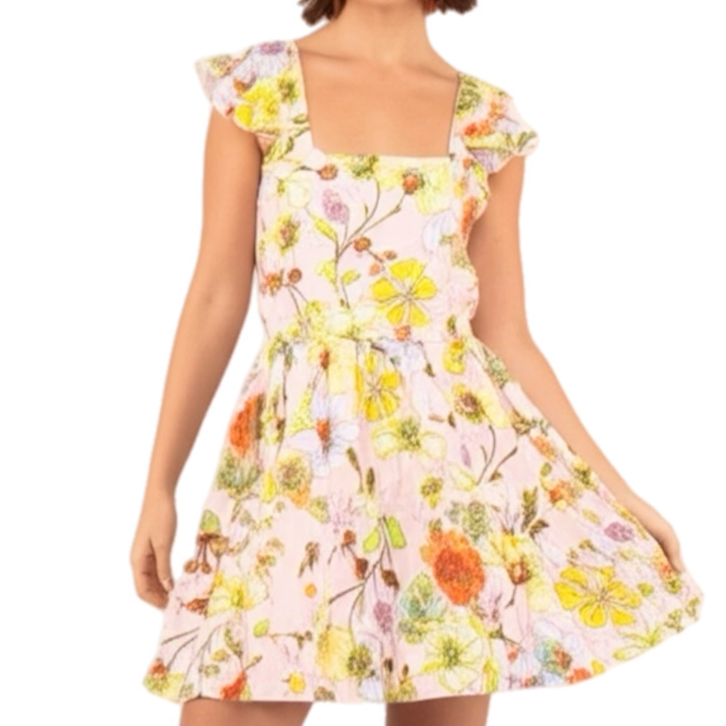 Lottie & Holly B.O.G. COLLECTIVE Floral Dress Blush Pink Rust Ruffle Mini