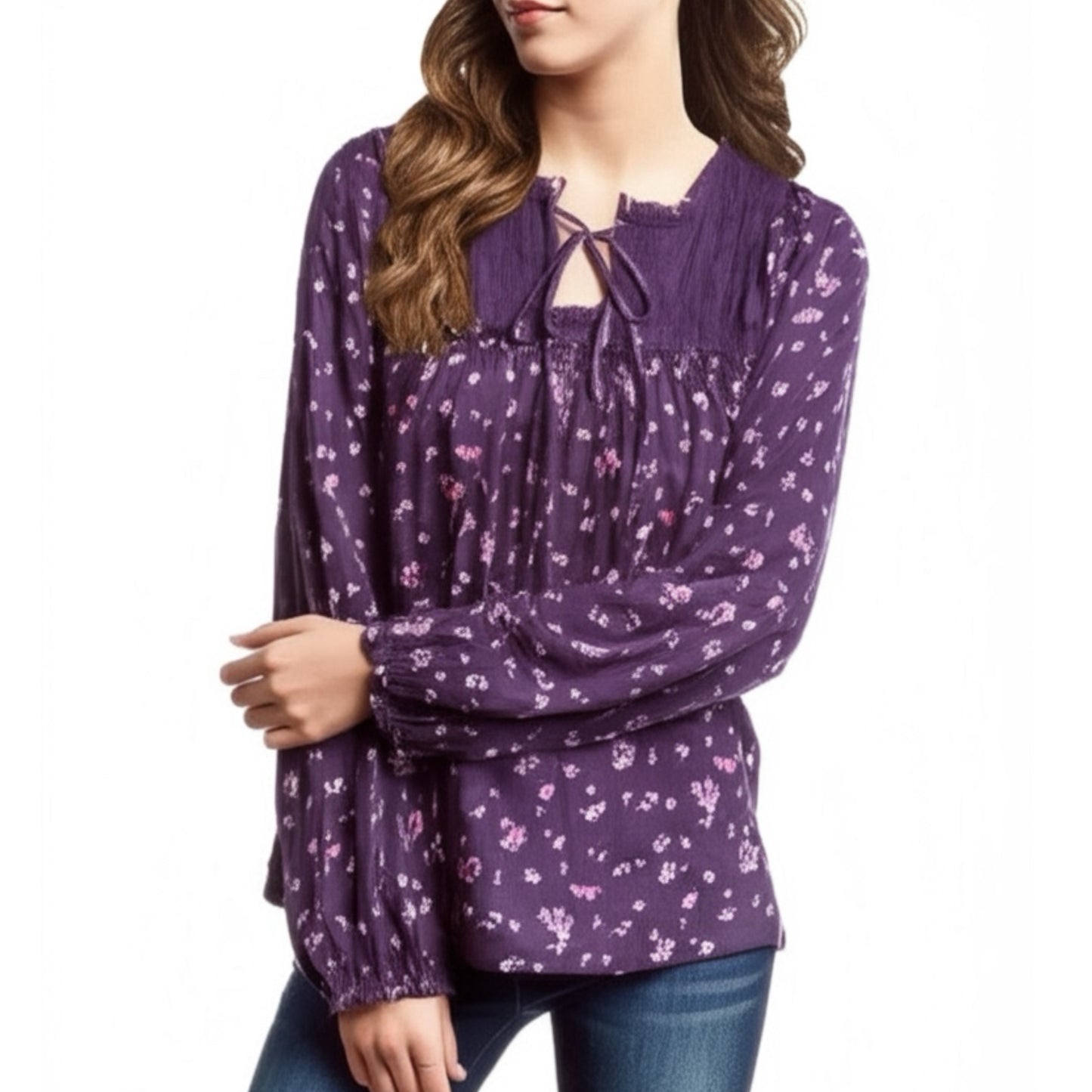 Mason & Belle Stitch Fix Plum Floral Top Cotton Blend Boutique Blouse