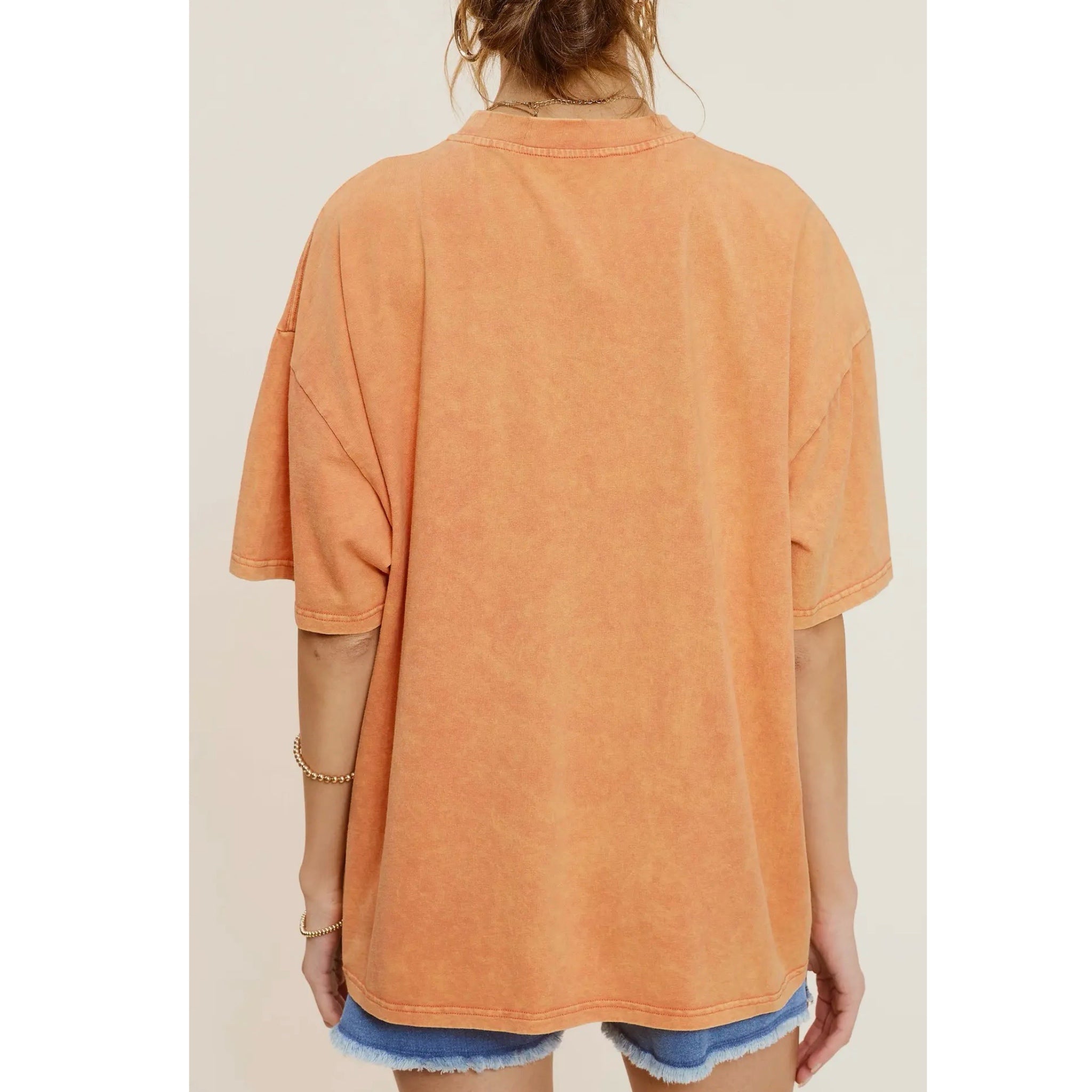 LA MIEL 90s Style Mineral Washed Oversized Short Sleeve T Shirt Fanta Orange