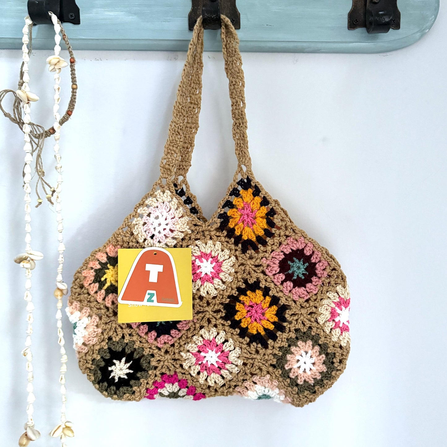 Handwoven Crochet Boho Summer Handbag Colorful Floral Design