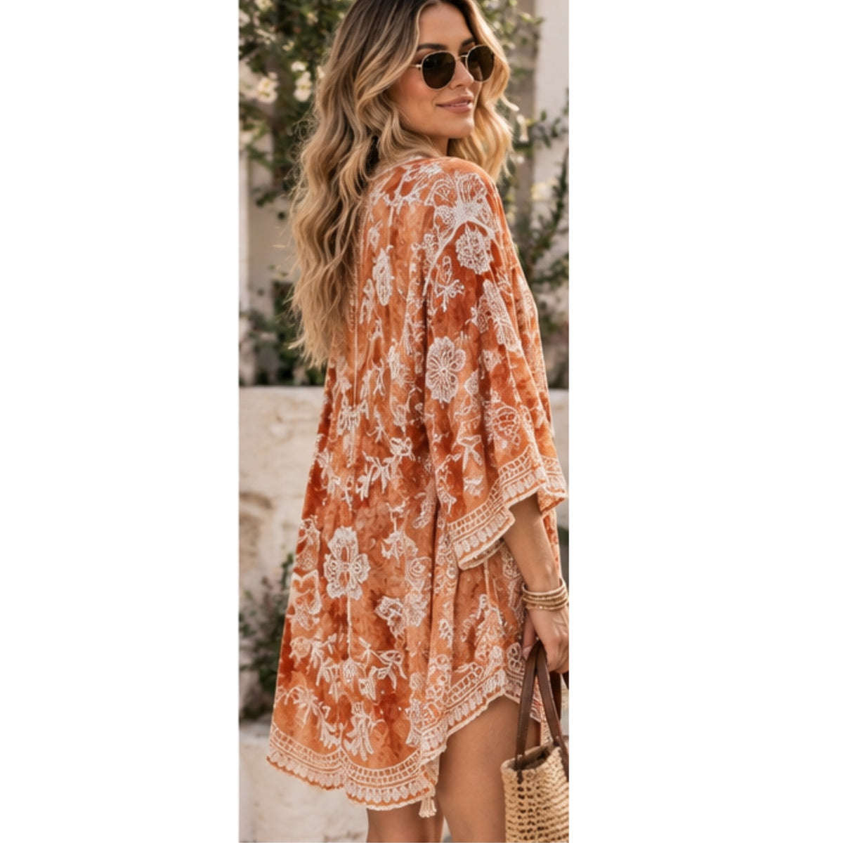 East Coast Bella Boho Embroidered Kimono Top Cover Up Layering Piece One Size