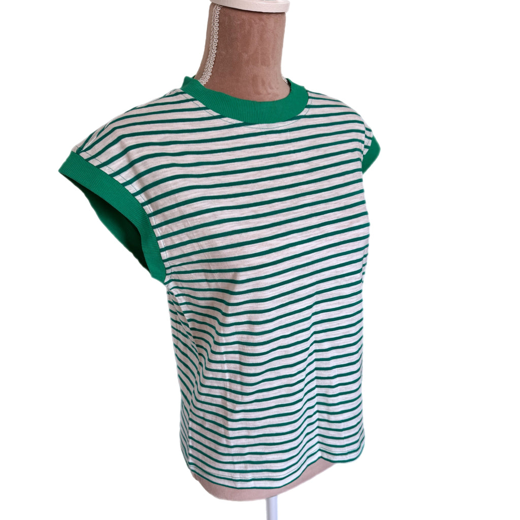 La Miel Nautical Striped Cap Sleeve Top in Apple Green Soft Cotton