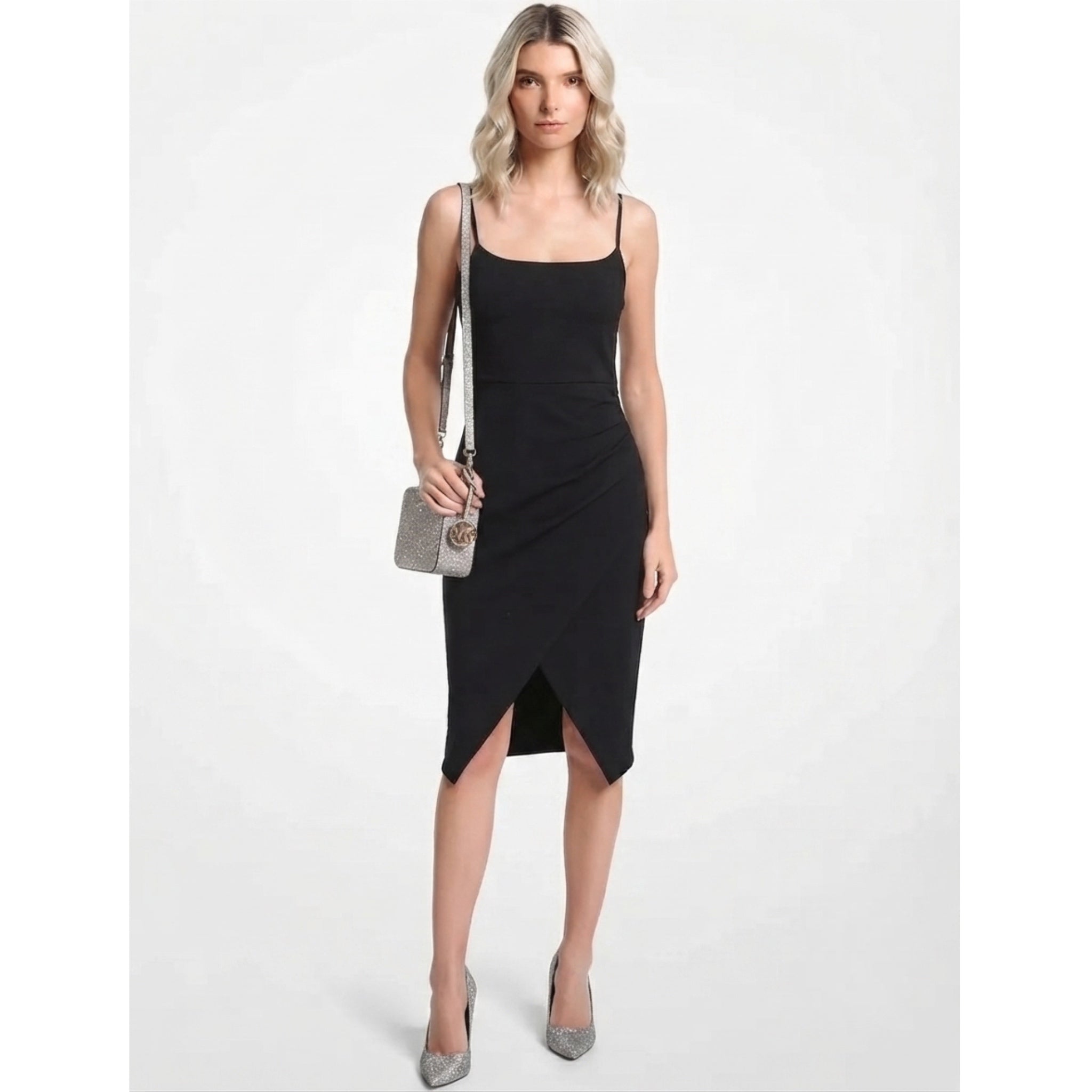 LUSH Spaghetti Strap Tulip Hem Midi Dress in Classic Black