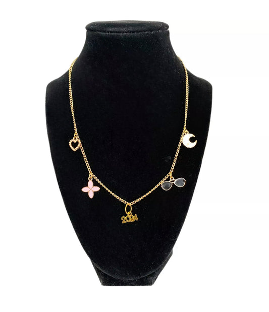 Class Of 2024 Graduation Charm Necklace Gold Plate Chain, Preppy Charms - East Coast Bella LLC