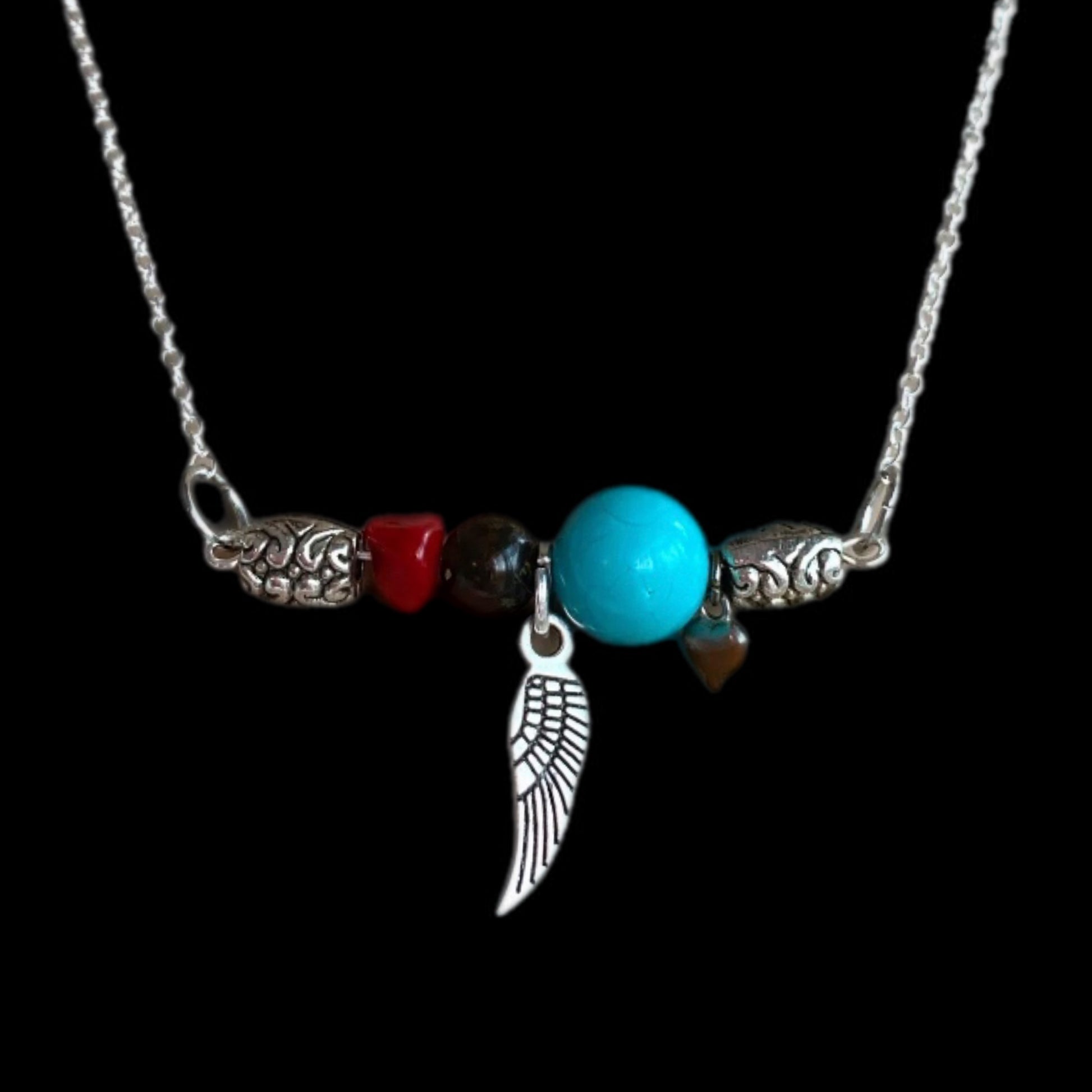 Bella Turquoise Stone Bead Accent Western Style Bar Necklace 925 Silver Plated Copper Chain 19” - East Coast Bella LLC