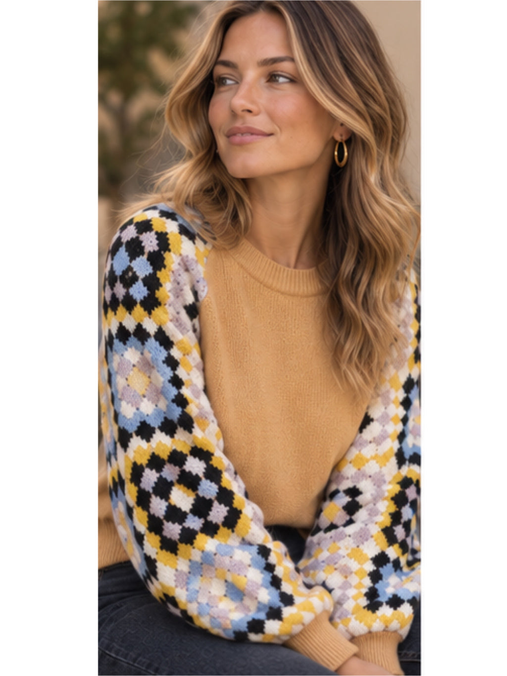 SOUTHERN GRACE Enchanting Crochet Sleeve Yellow Sweater
