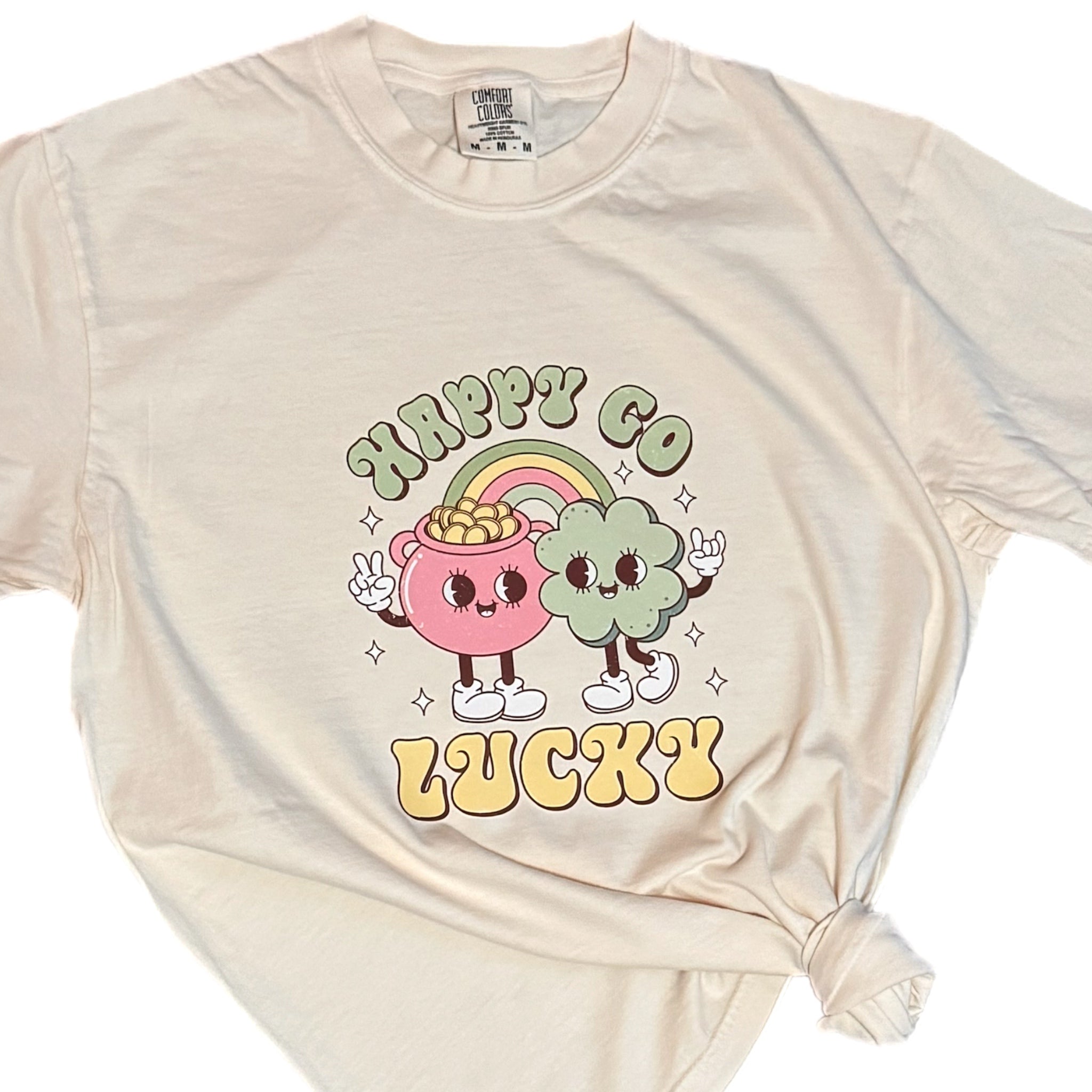 ST PATRICK’S “HAPPY GO LUCKY” Comfort Colors T Shirt Vintage Style Tee