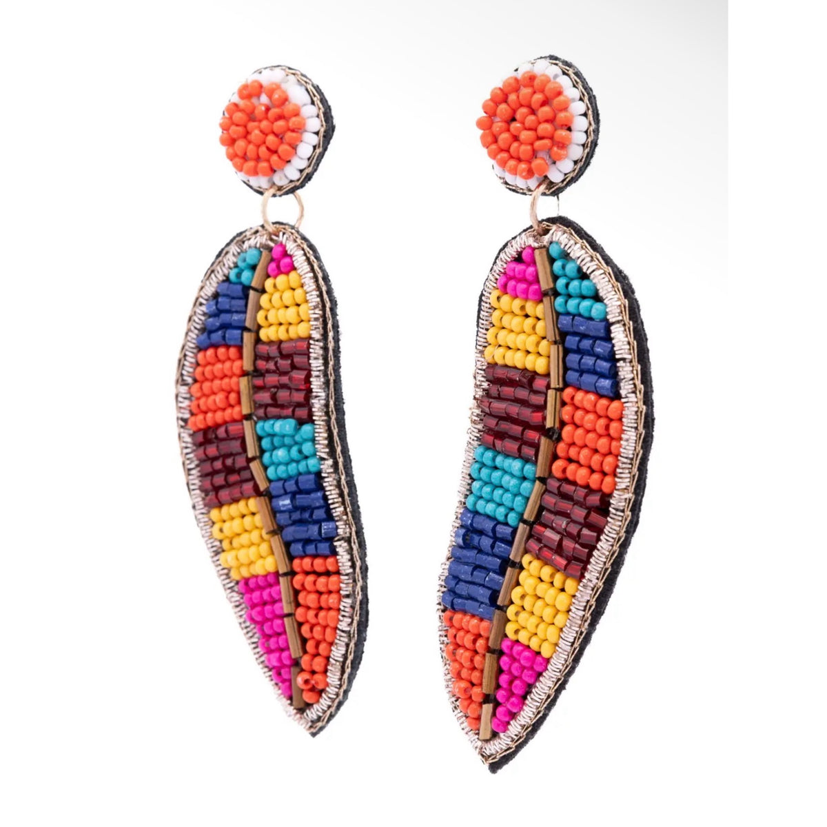 Colorful Beaded Leaf Statement Earrings Boho Dangle Made in India