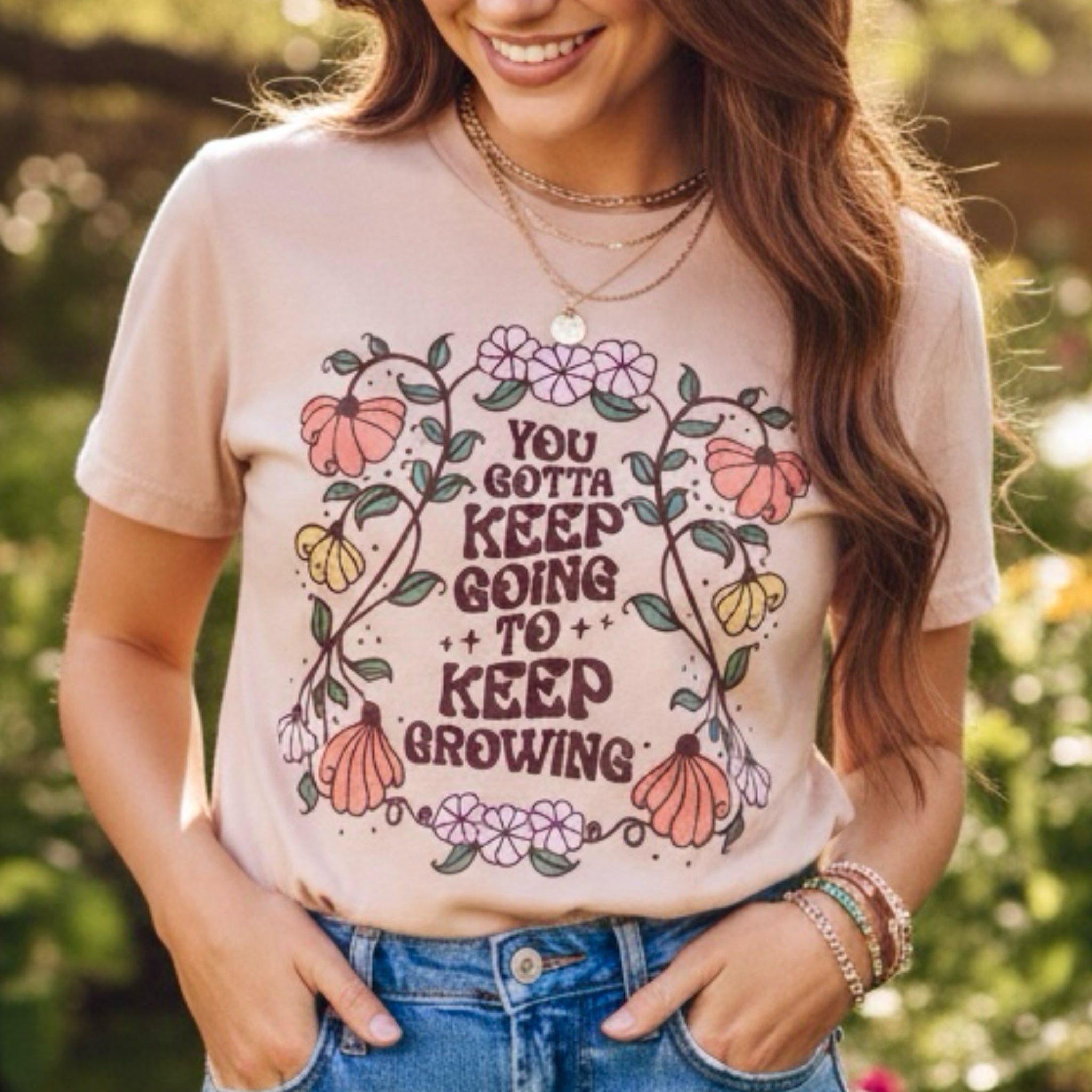 YOU GOTTA KEEP GOING Boho Vintage Style Graphic T Shirt Pink GILDAN
