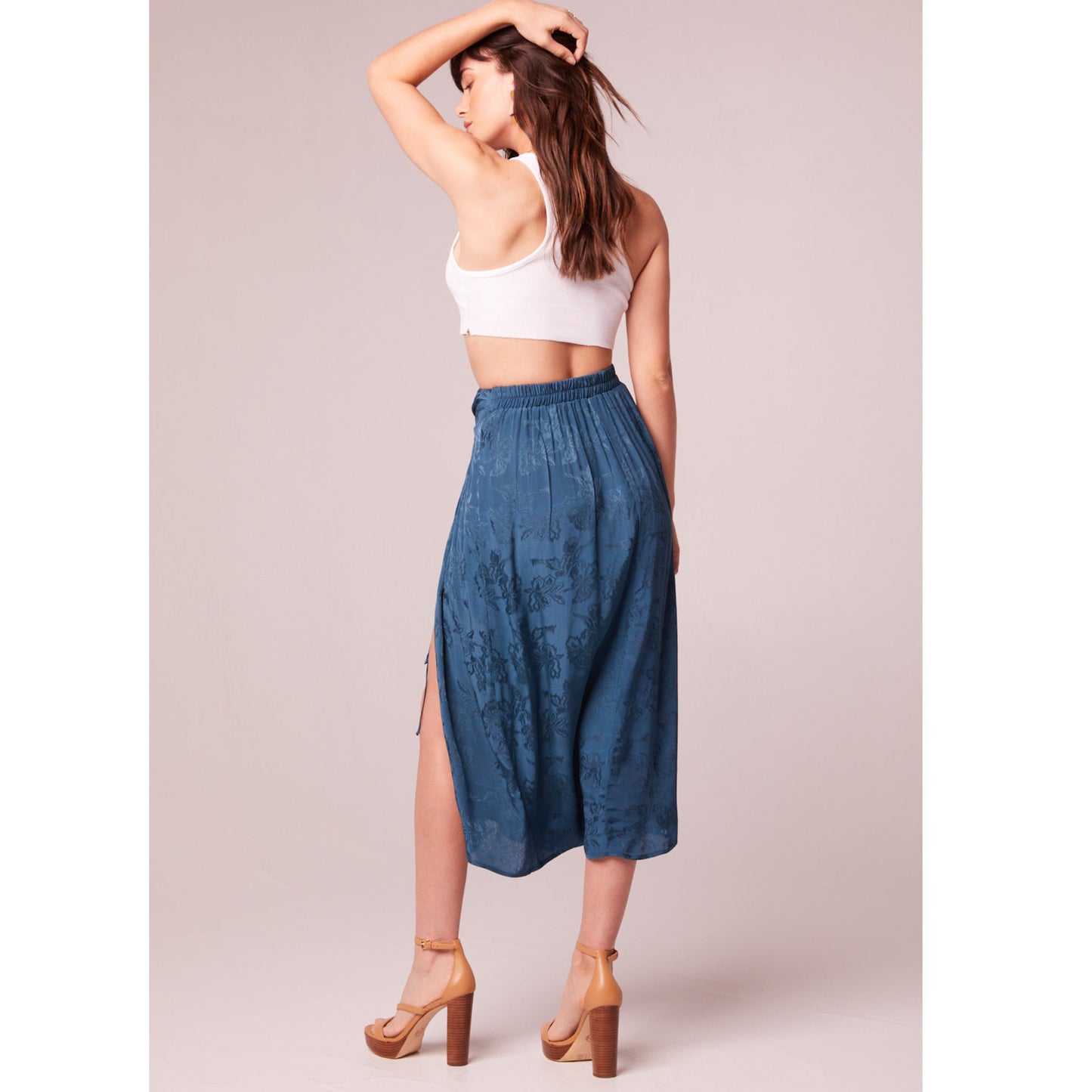 BAND OF THE FREE Celene Deep Teal Layered Midi Skirt