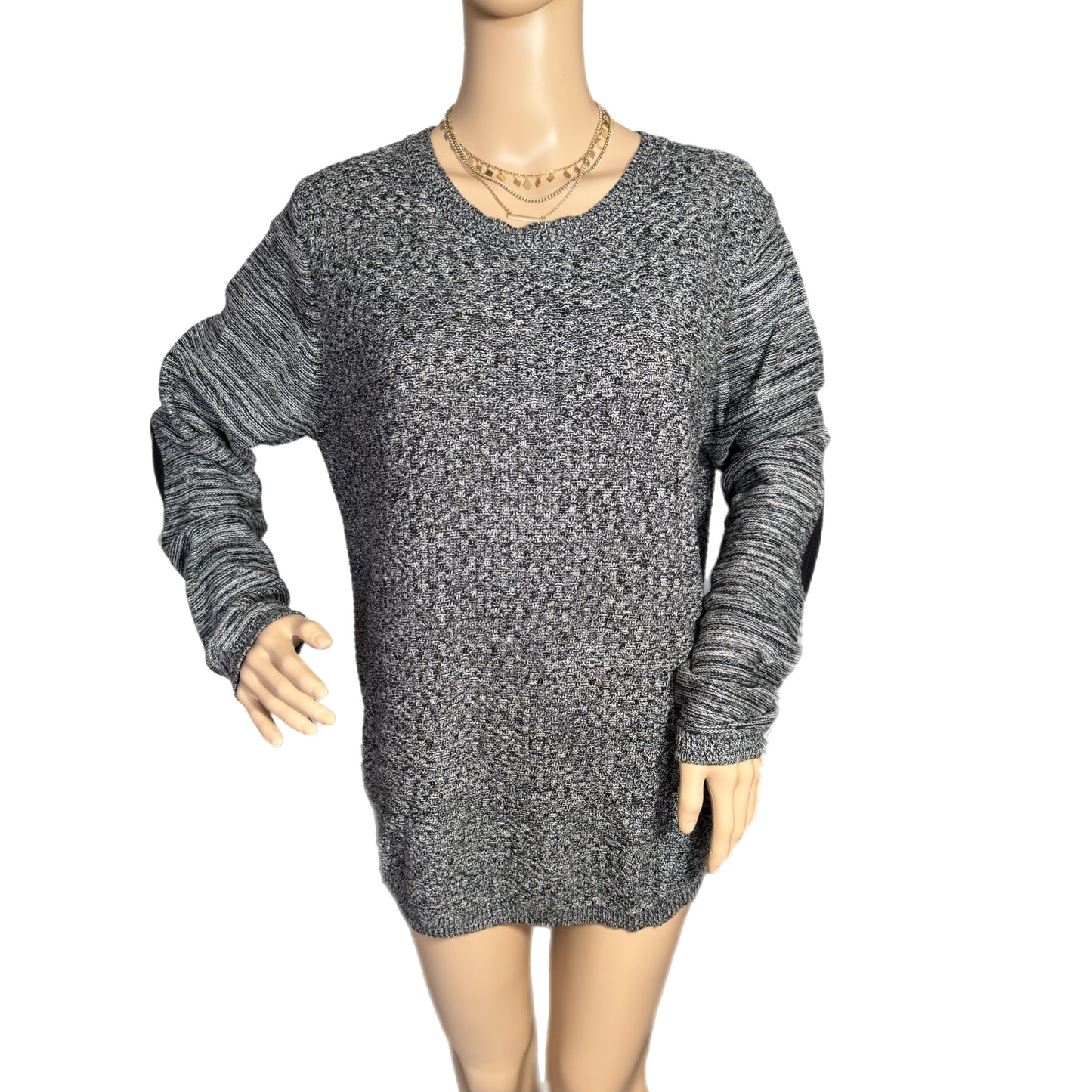 Lety & Me Stitch Fix Ariana Elbow Patch Gray Black Knit Sweater XL only