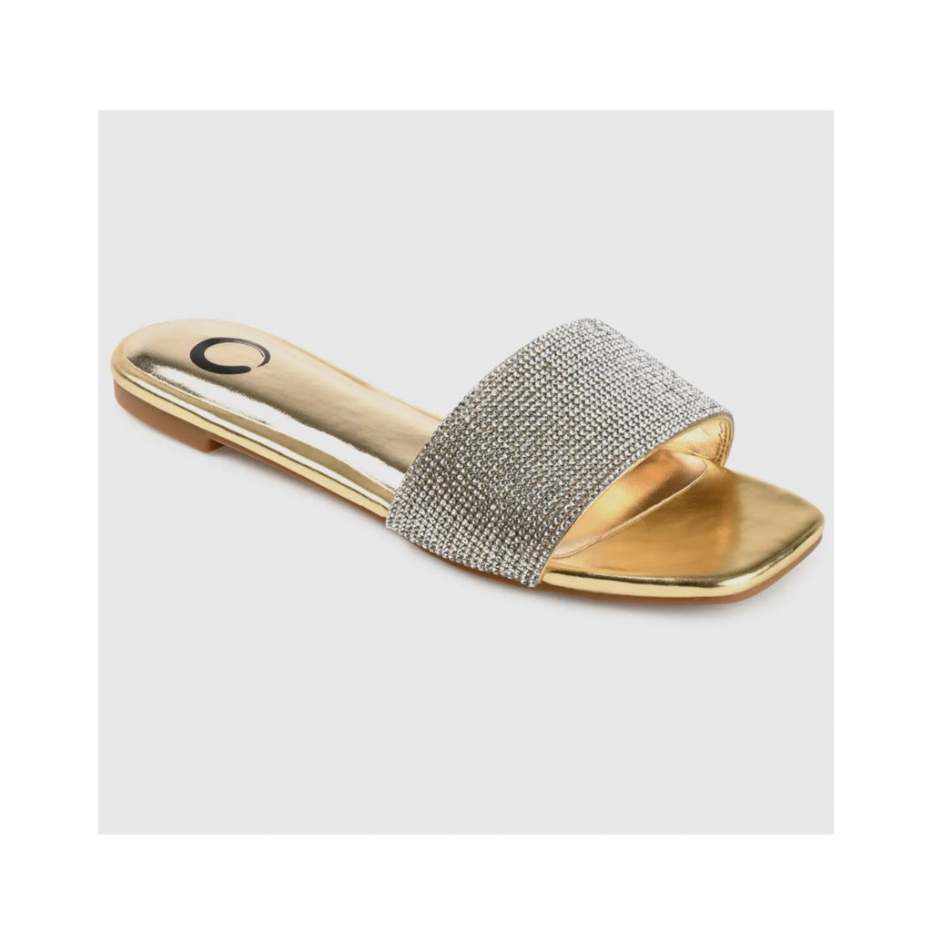 JOURNEE COLLECTION Grayce Vegan Leather Slide Sandals in Glitter Glamour Gold