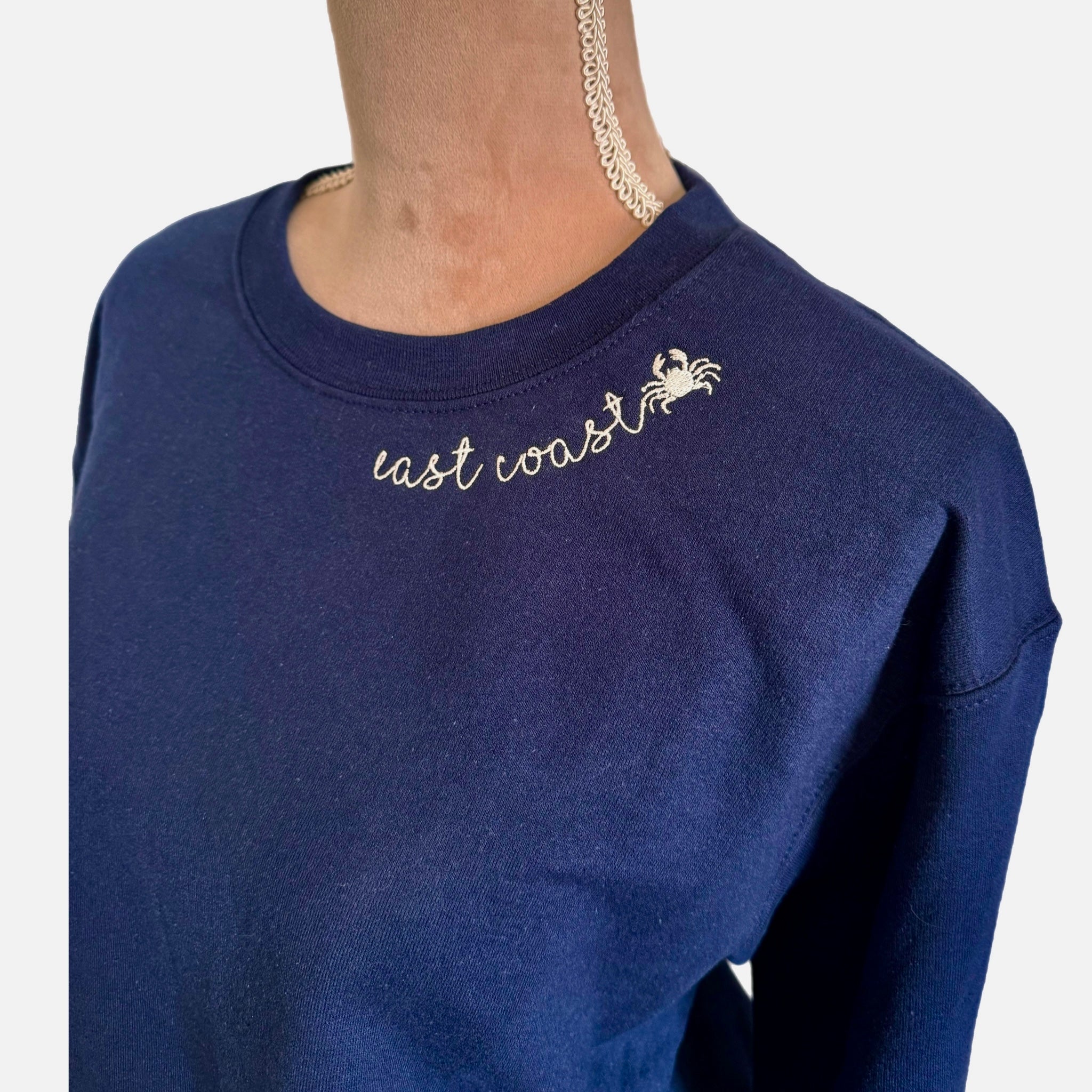 East Coast Crab Embroidered Sweatshirt Pullover Crew Classic Navy