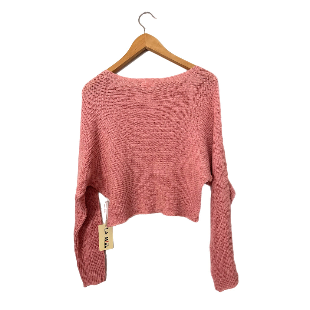 LA MIEL Dusty Rose Pink Knit Sweater Cropped Boat Neck Long Sleeve