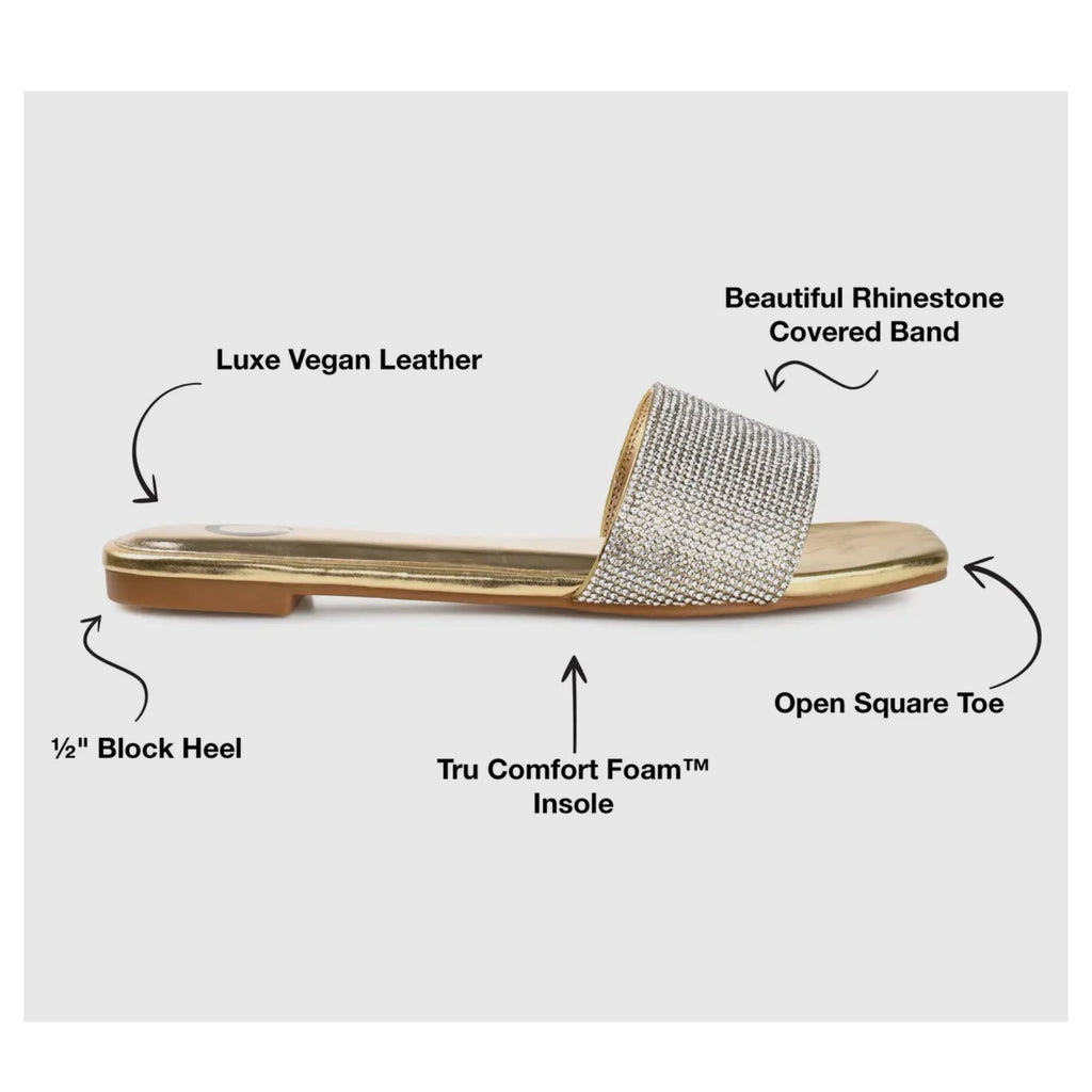 JOURNEE COLLECTION Grayce Vegan Leather Slide Sandals in Glitter Glamour Gold