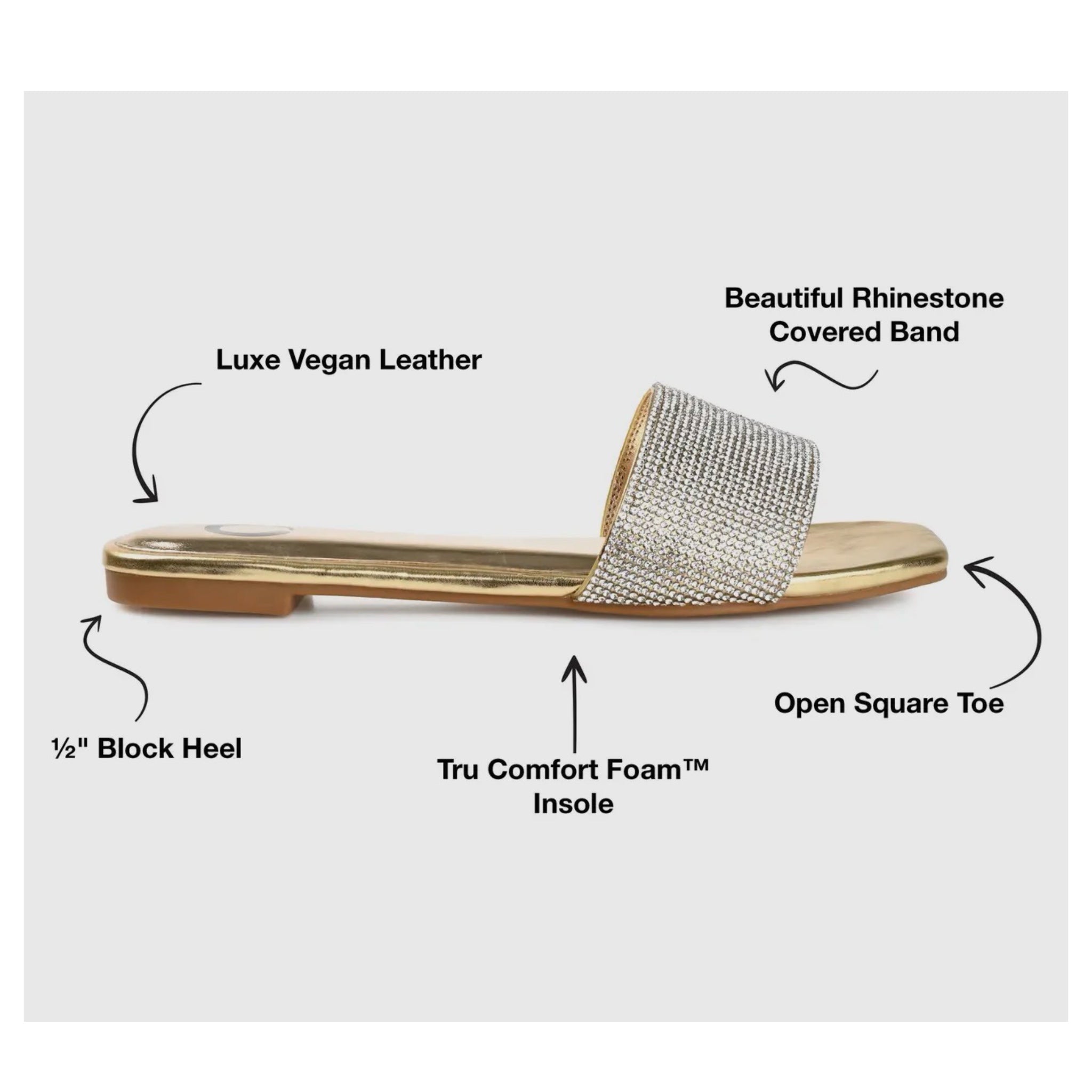 JOURNEE COLLECTION Grayce Vegan Leather Slide Sandals in Glitter Glamour Gold