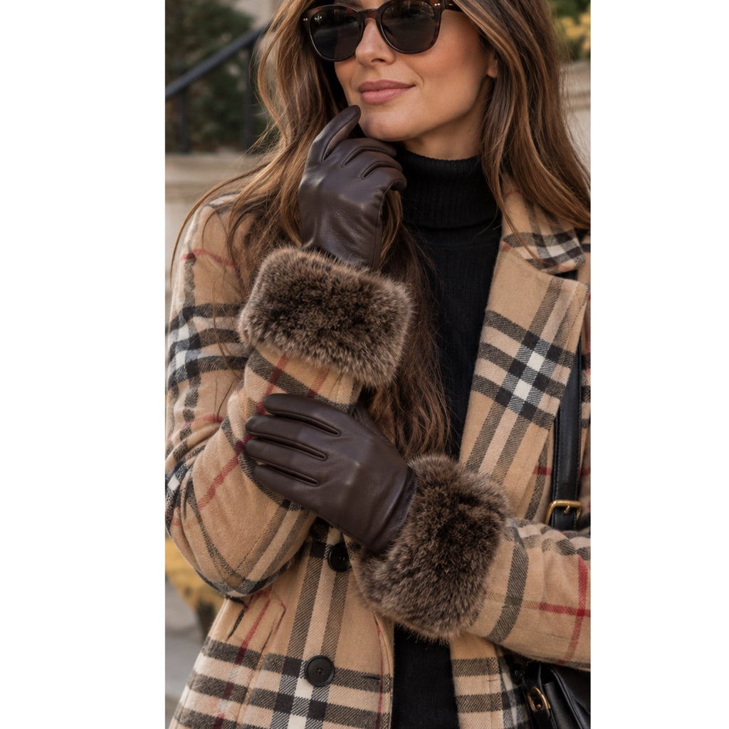 Barbour Ambush Wax Leather Gloves Brown Faux Fur Cuff